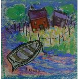 "Cottages and Boat" Original Pastel by Bennet (Eileen Allan)