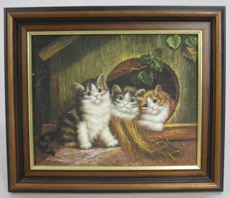 Small Oil Painting of Kittens Signed Set in Frame - Image 2 of 4
