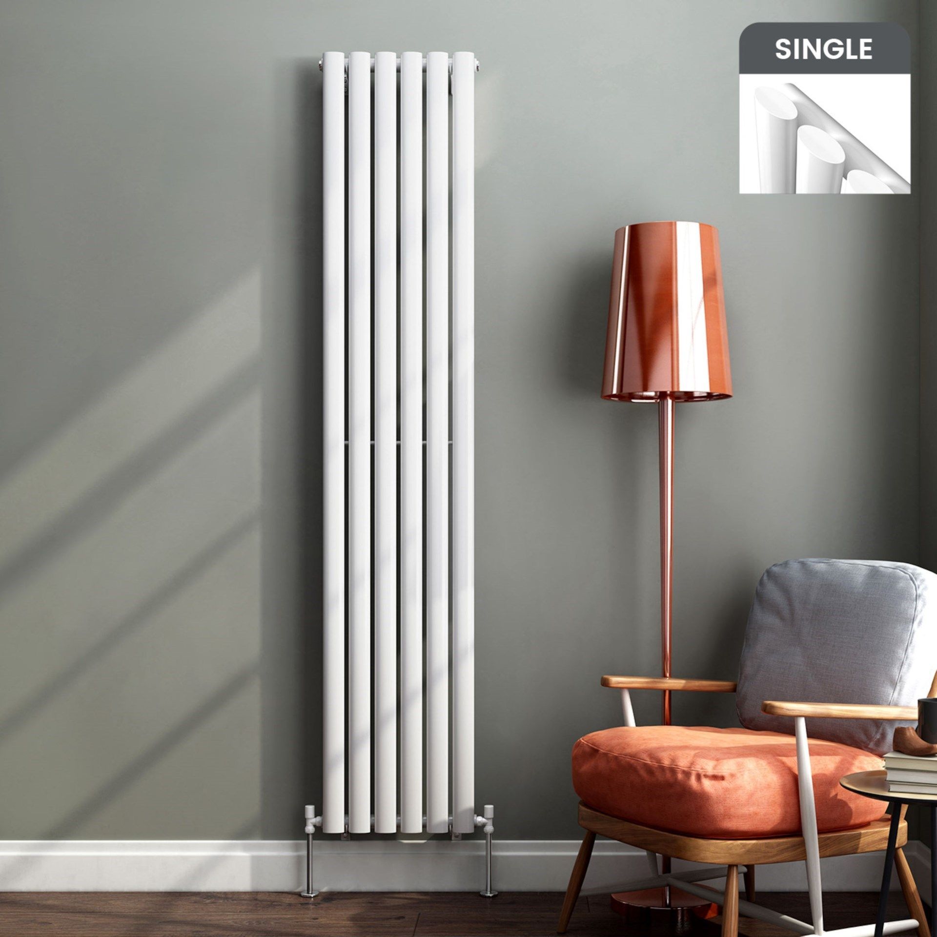 PALLET TO CONTAIN 5 x BRAND NEW BOXED 1800x360mm Gloss White Single Oval Tube Vertical Radiator...