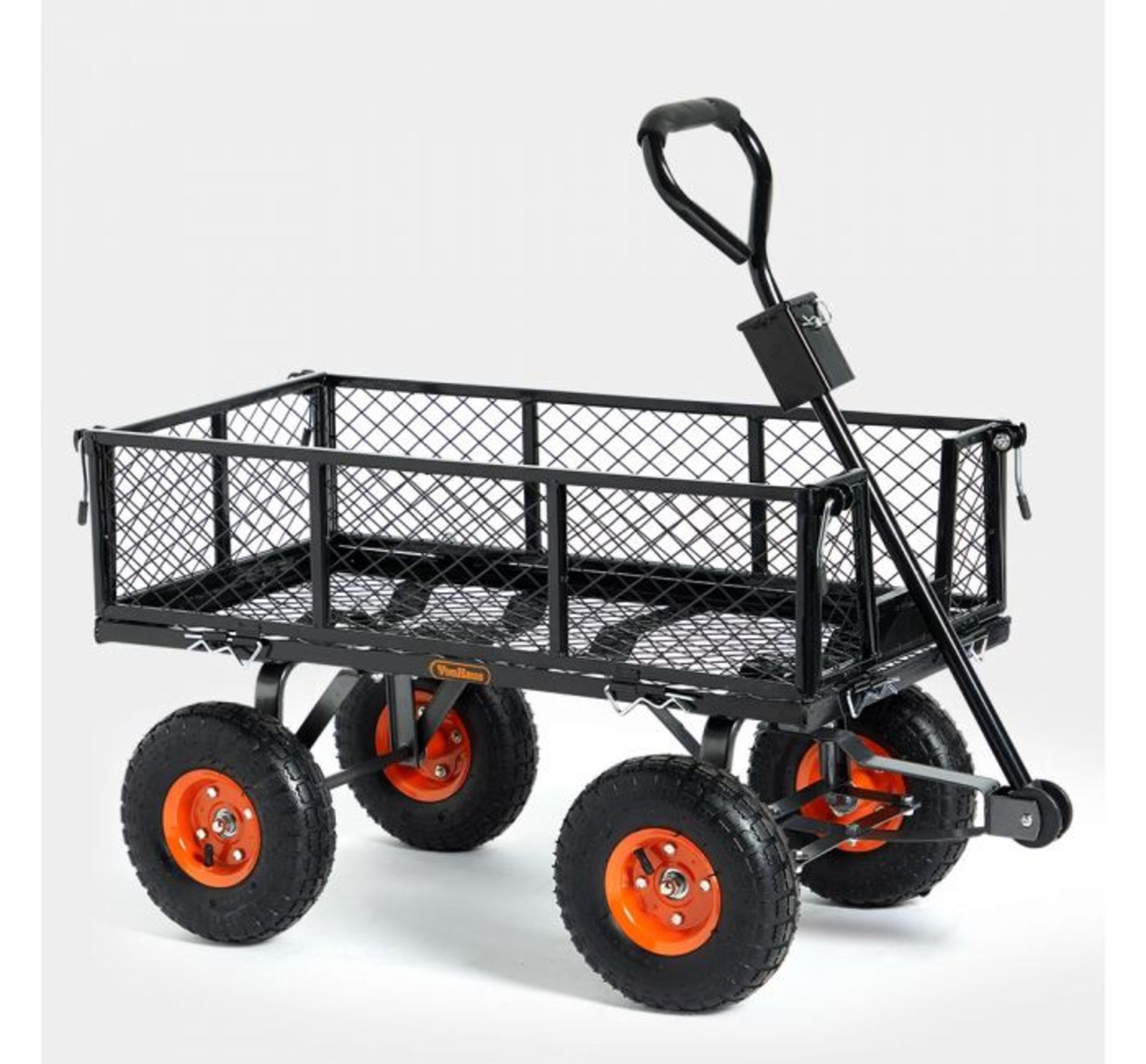 (GL20) Garden Trolley Off-road wheels & tyres Fold down sides for easy access and removal of ...