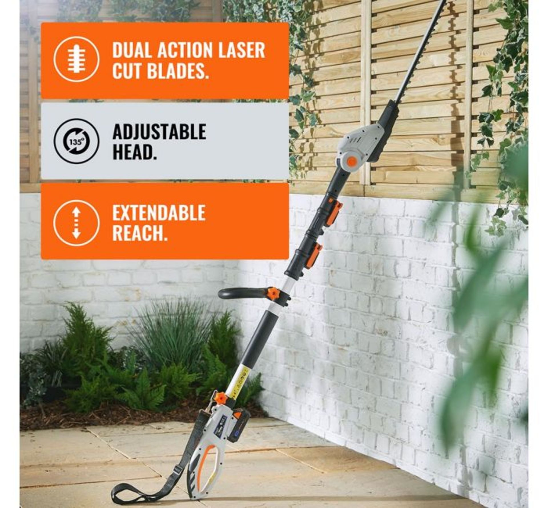 (GL17) 20V Max. Cordless Pole Hedge Trimmer 45cm dual-action laser cut blades operate a fast c... - Image 3 of 3