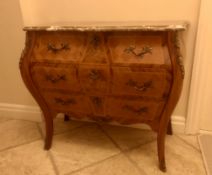 French Bombe Marble Topped Inlaid Commode