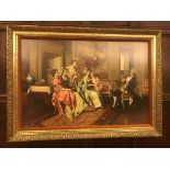 Fine Aristocratic Interior Genre Oil Painting Set in Gilt Frame