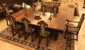 Burroughes & Watts Late 19th c. Oak Billiards Table & 8 Chairs