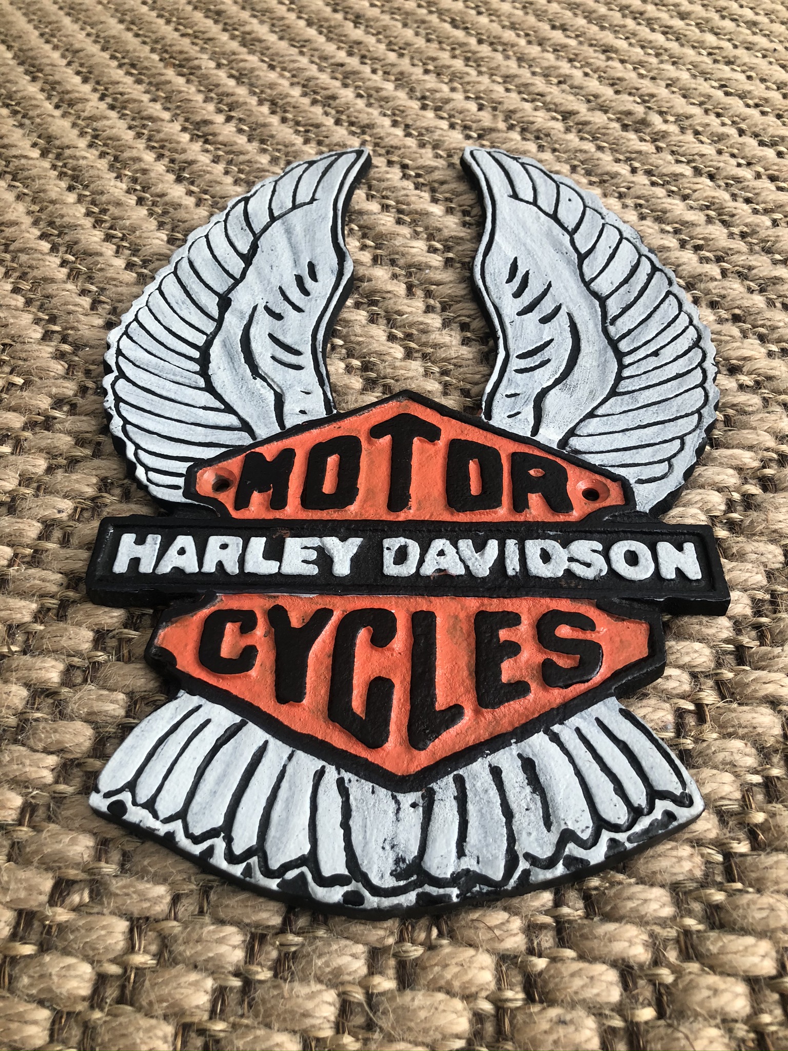 Cast Iron Harley Davidson Motorcycles Tall Wing Wall Plaque - Image 2 of 3