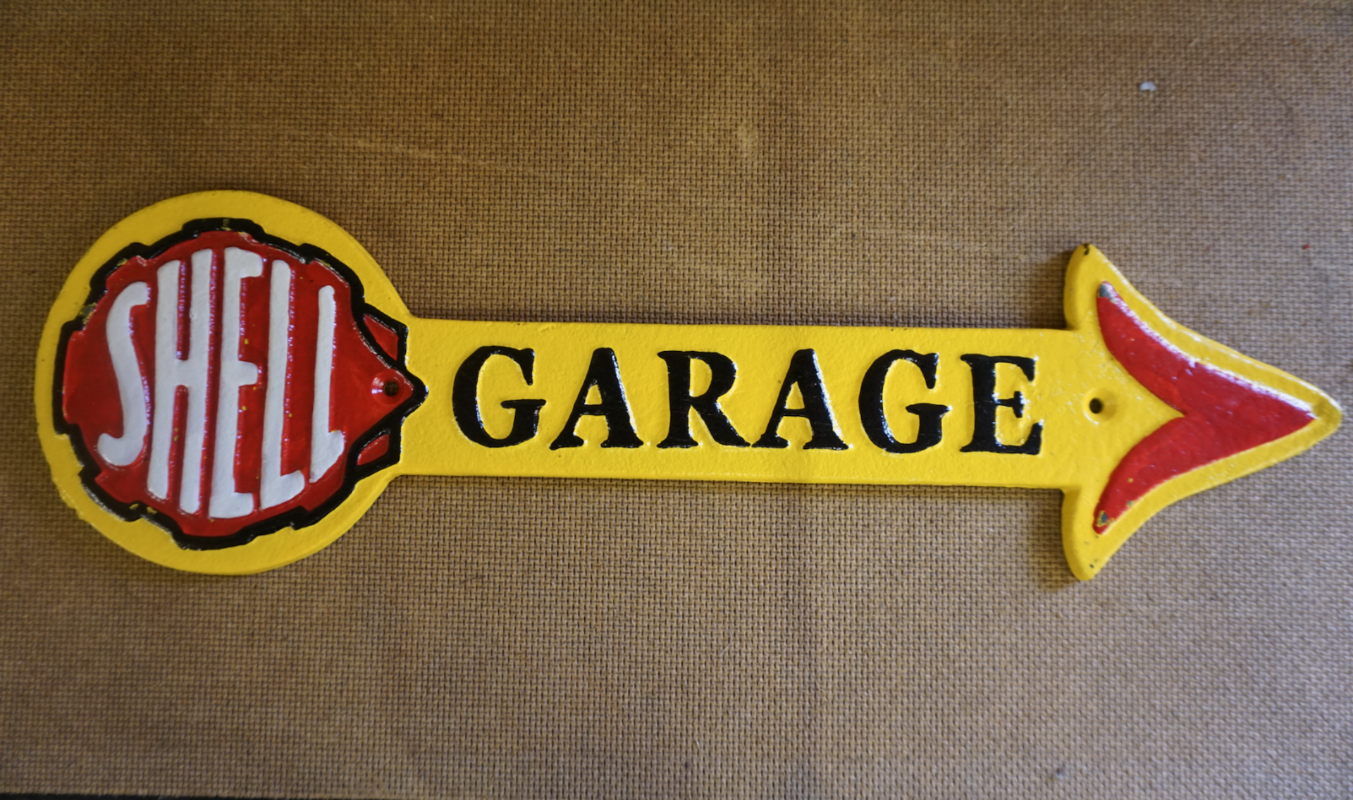 Cast Iron Shell Garage Arrow Wall Plaque