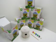 7x Paint your own Pottery bird house Kit. Paints & Brush included.