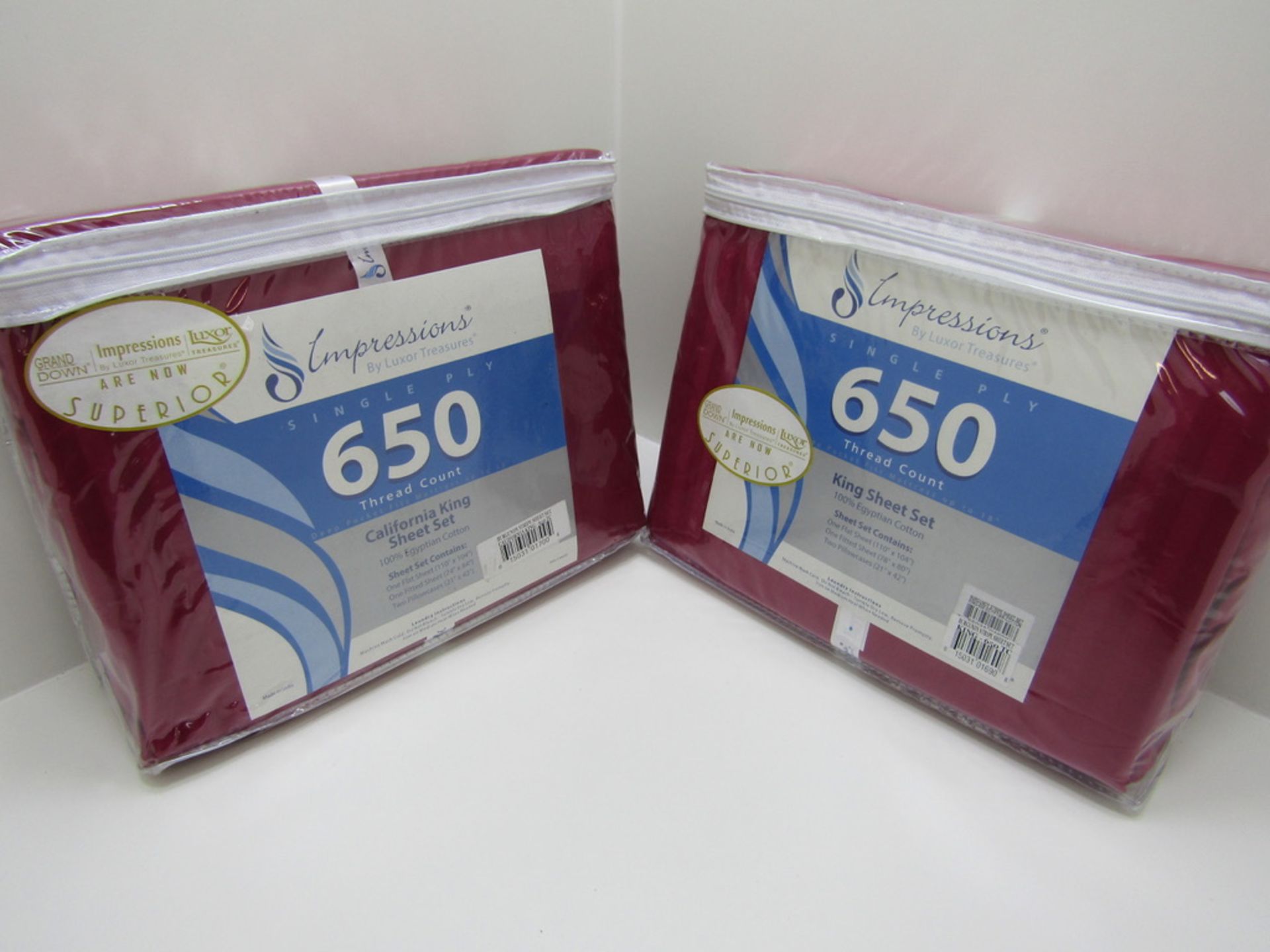 2x Sheet Sets. Super King. Burgundy Stripe