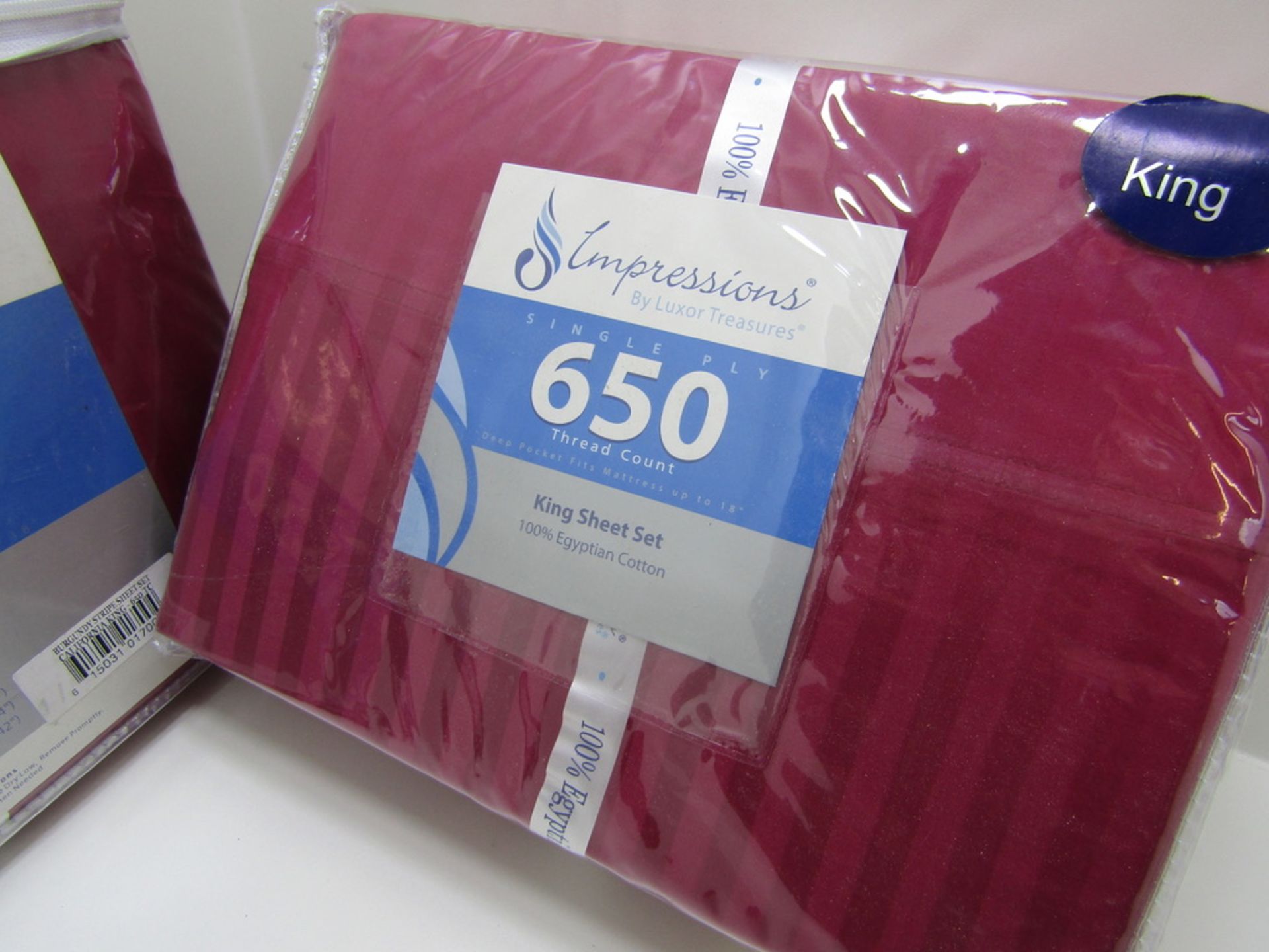 2x Sheet Sets. Super King. Burgundy Stripe - Image 2 of 3