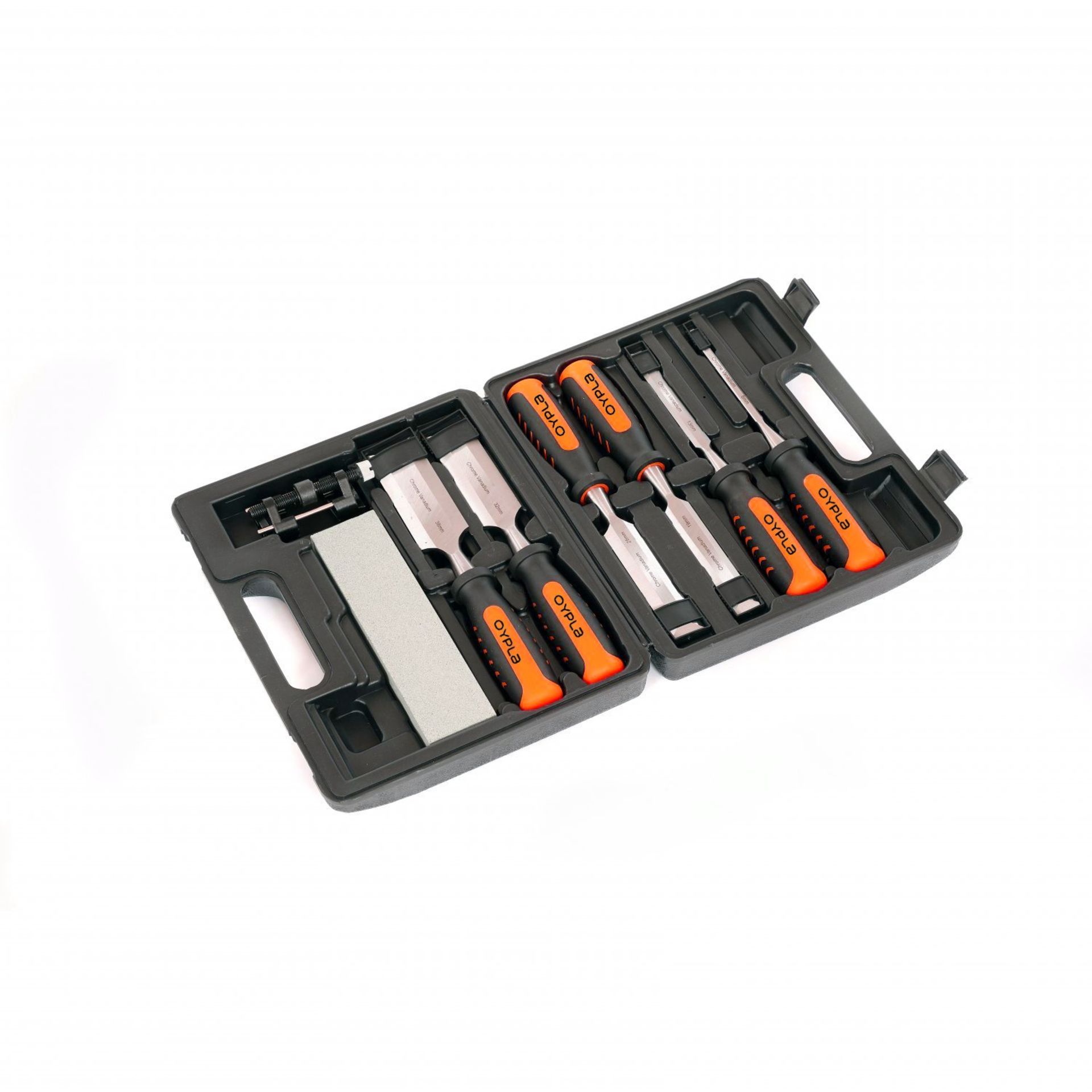 (RU298) 8 Piece Wood Chisel Set with Honing Guide and Sharpening Stone The wood chisels are ...