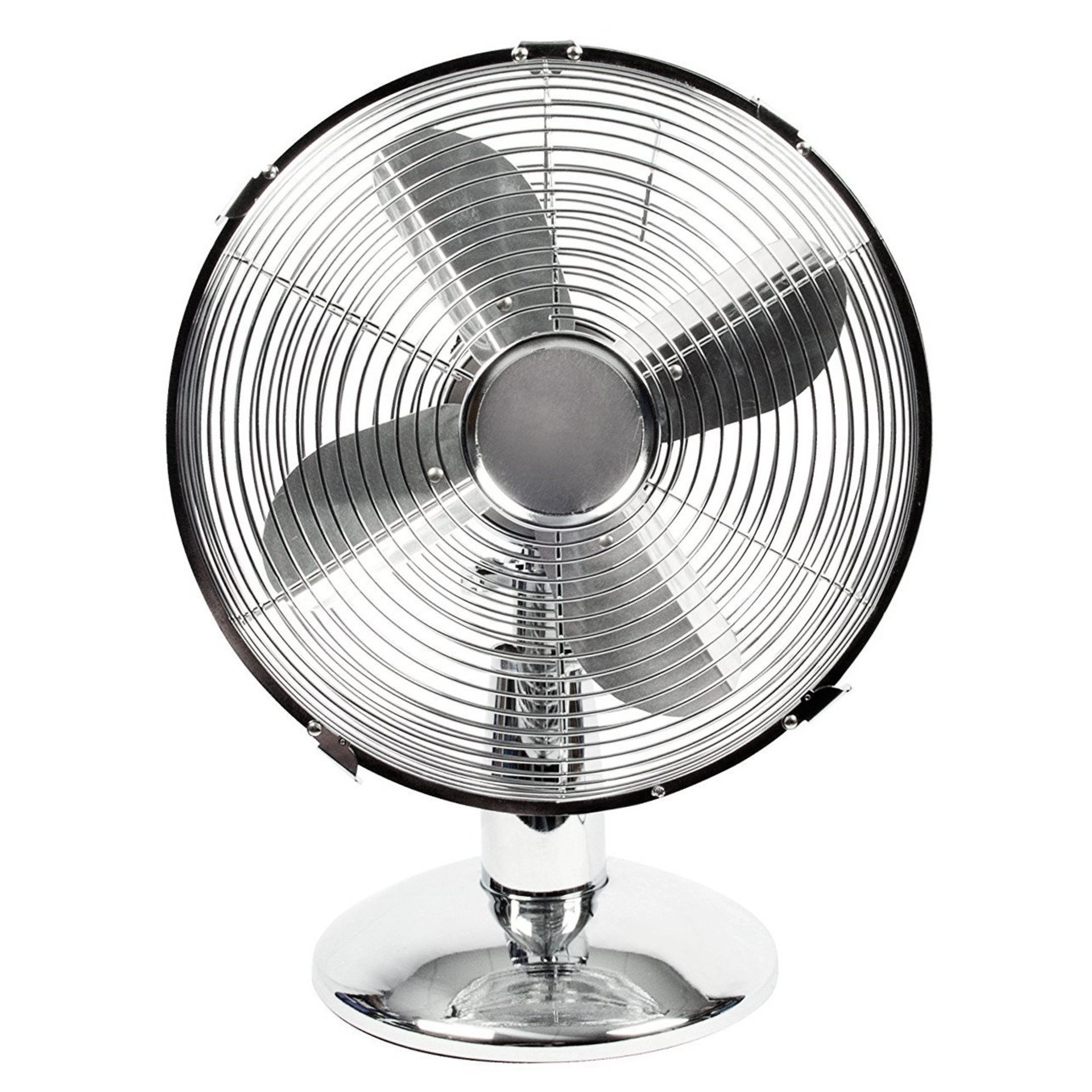 (RU11) 12" Inch Chrome Metal 3 Speed Desk Fan Oscillating Stay cool this year with the des... - Image 2 of 2