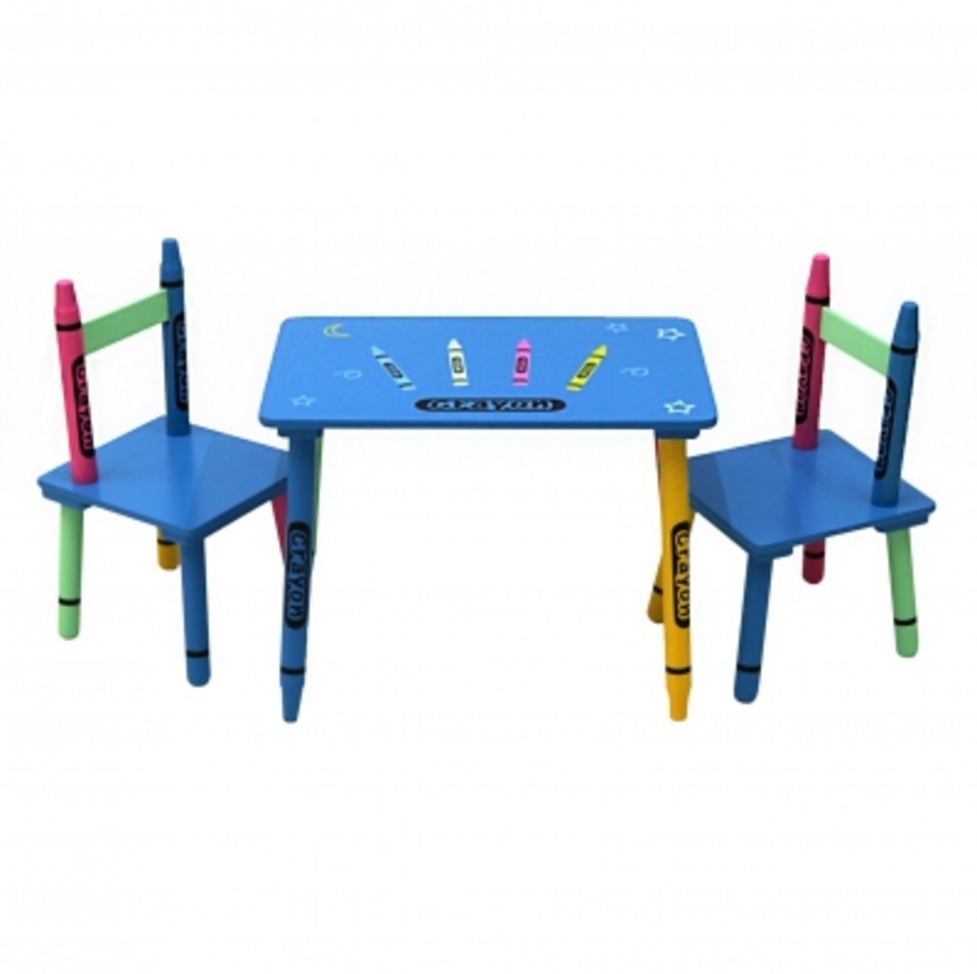 (RU90) Childrens Wooden Crayon Table and Chairs Set Kids Room Furniture The colourful cray...