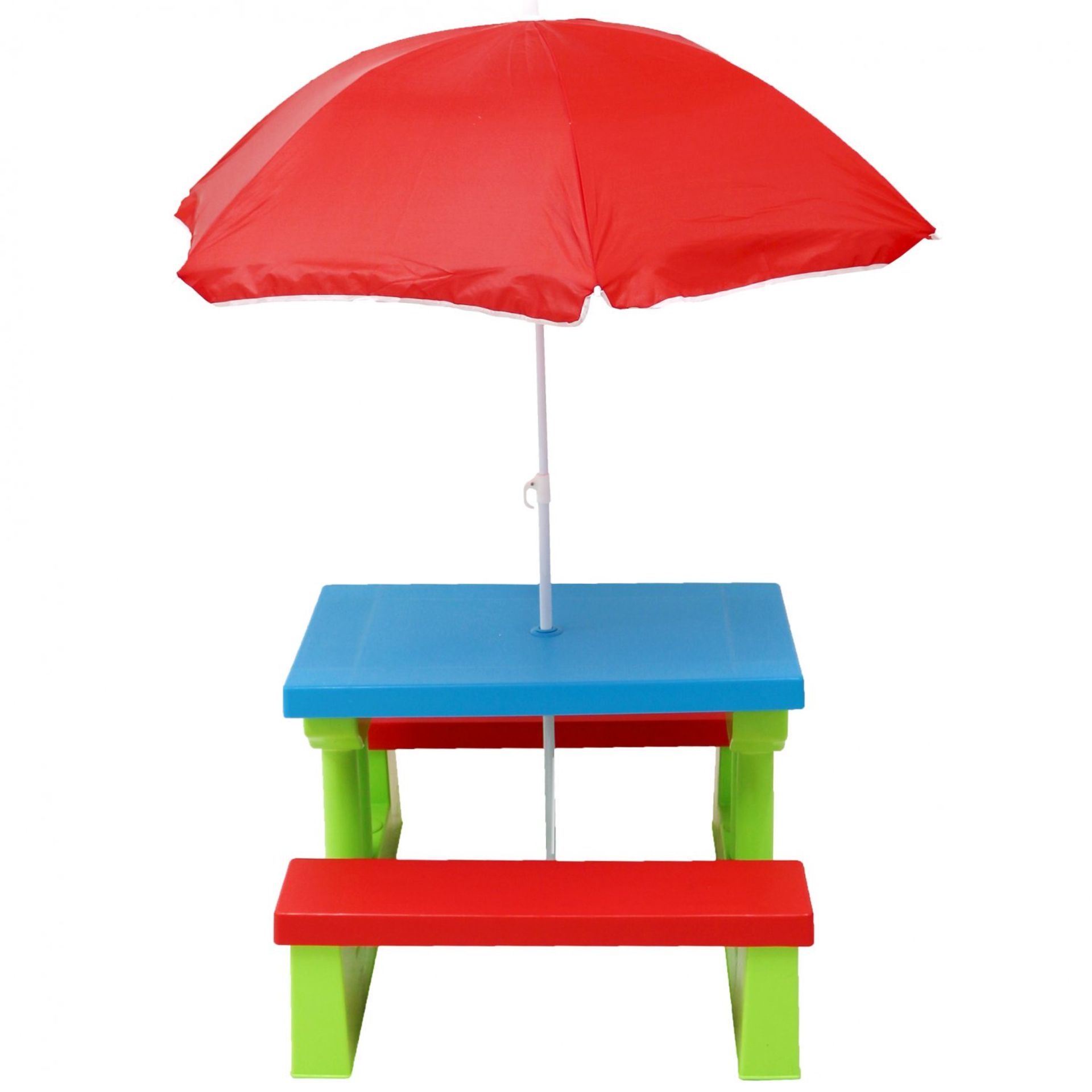 (RU60) Kids Childrens Picnic Bench Table Set Outdoor Parasol Furniture This colourful picnic... - Image 2 of 2
