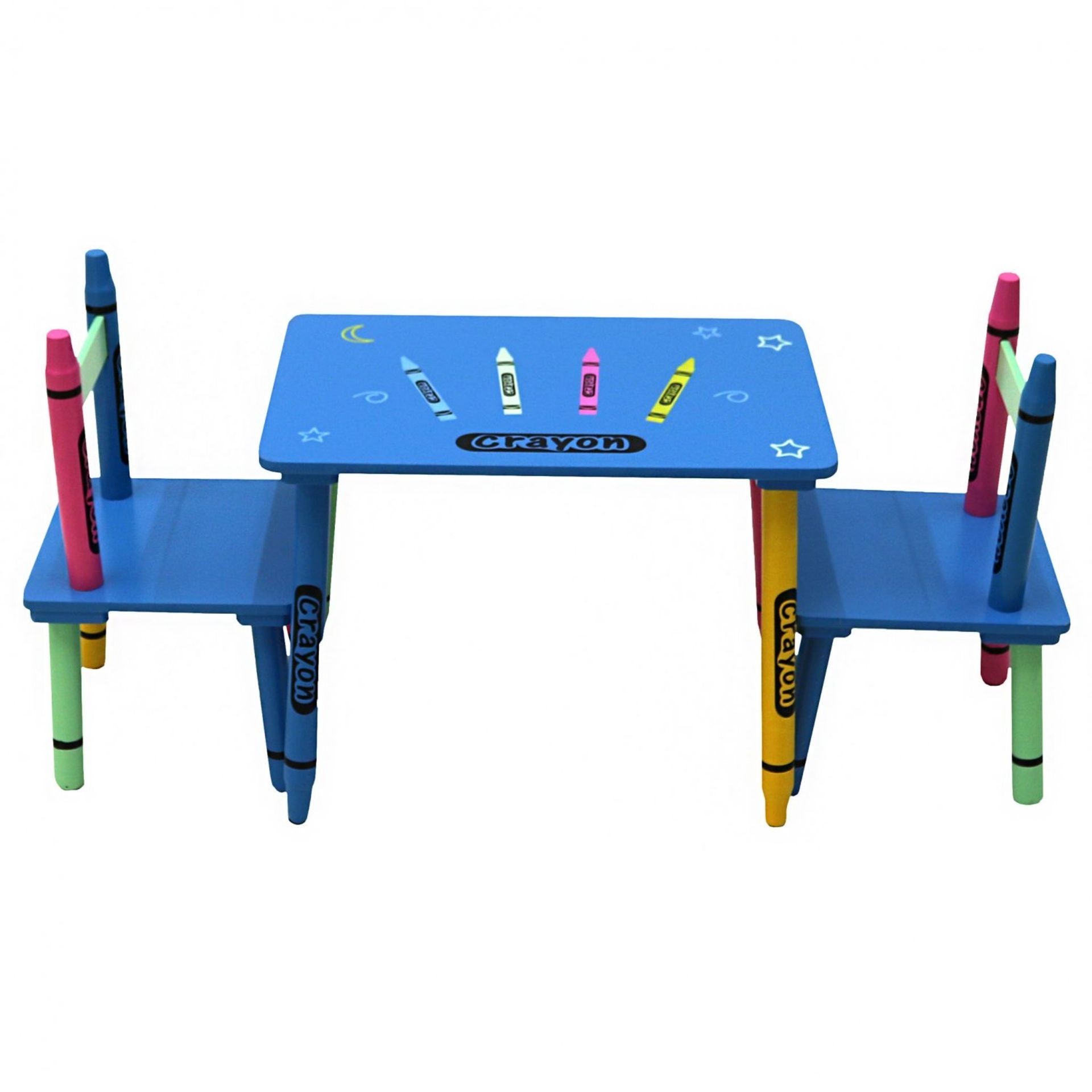 (RU90) Childrens Wooden Crayon Table and Chairs Set Kids Room Furniture The colourful cray... - Image 2 of 2