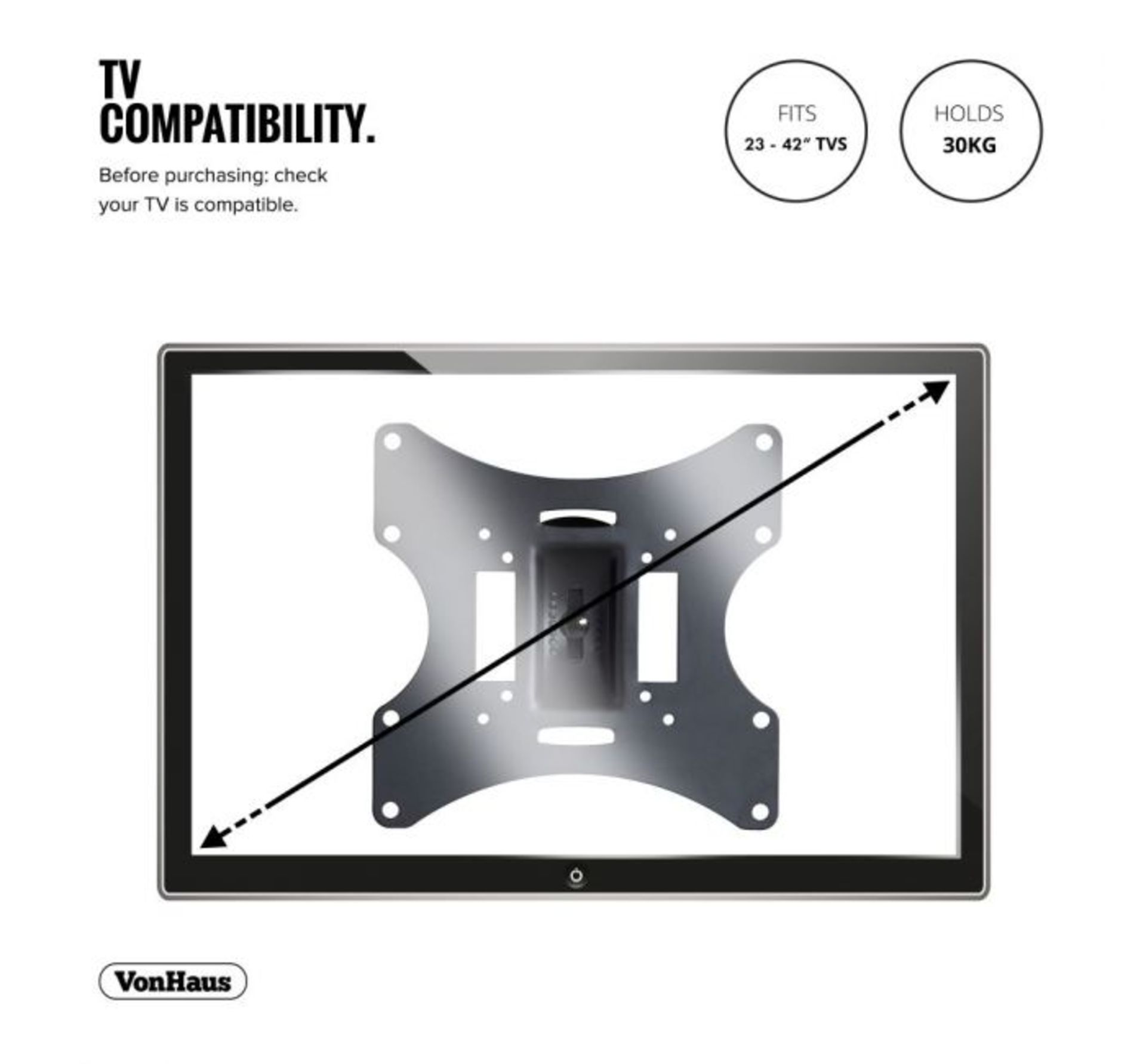 (OM3) 23-42 inch Tilt & Swivel TV bracket Please confirm your TV’s VESA Mounting Dimensions ... - Image 2 of 2