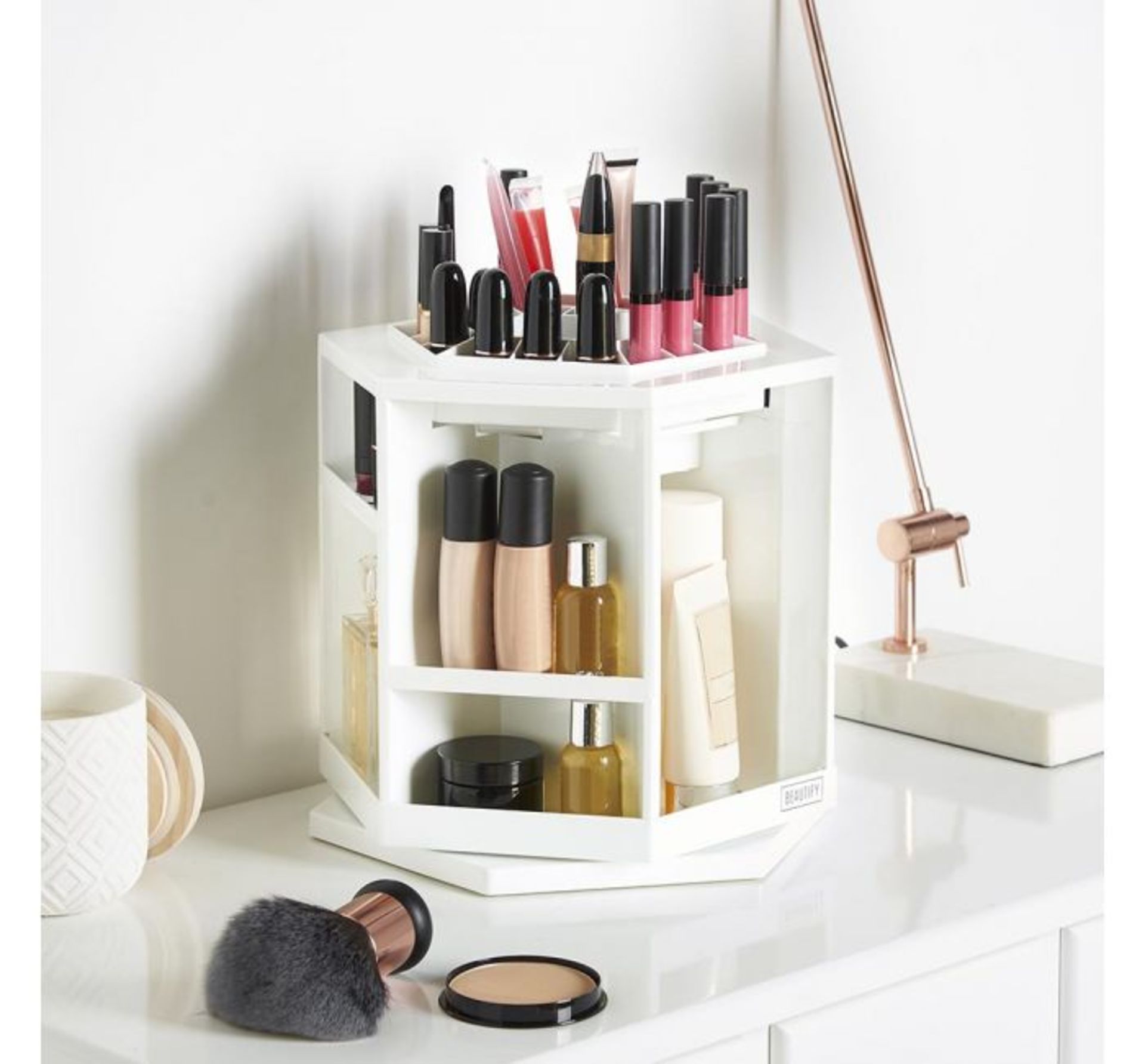 (OM48) White Rotating Makeup Organiser The convenient way to store and display cosmetics and a...