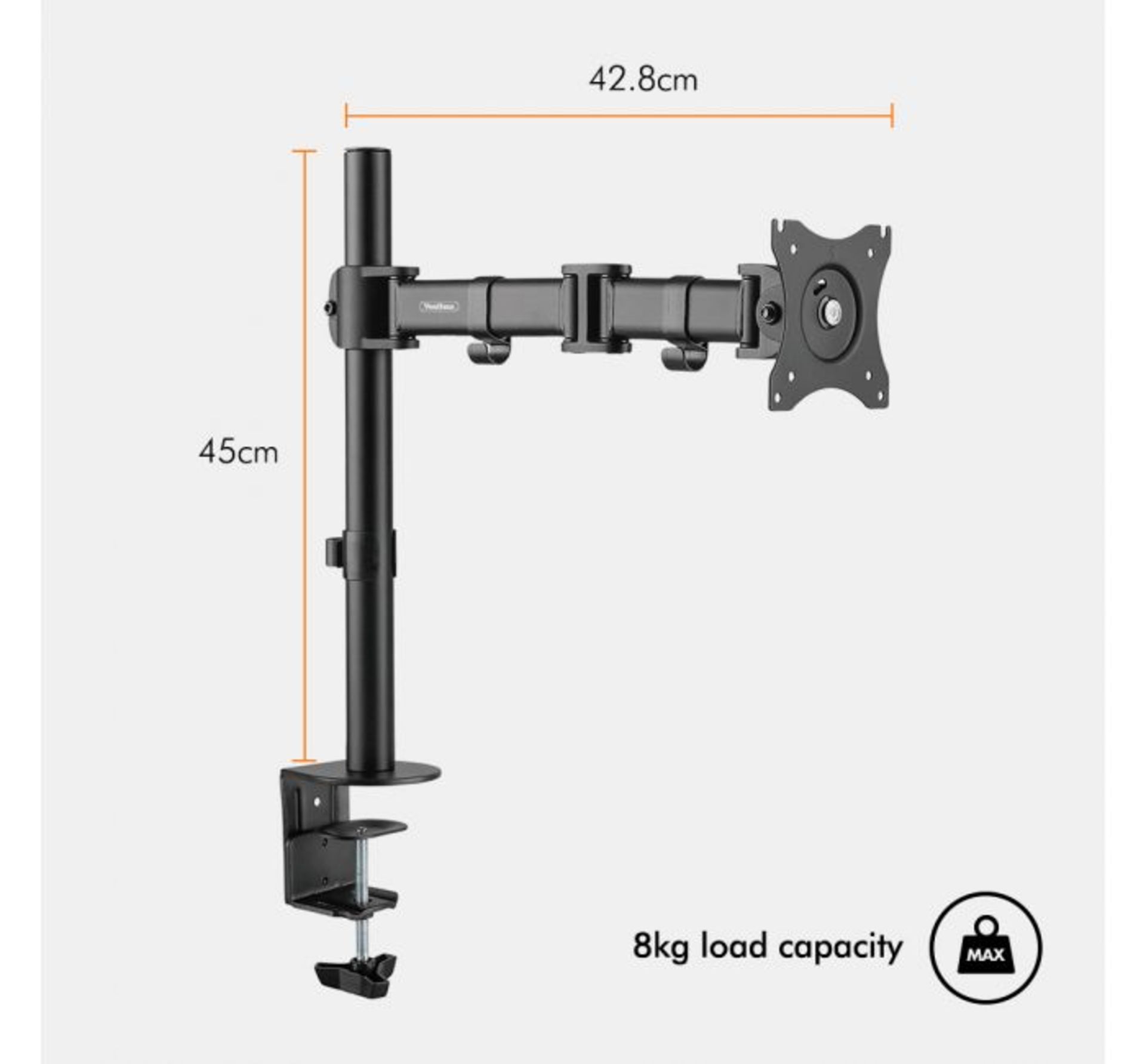 (TD28) Single Monitor Mount with Clamp Equipped with 90° tilt, 180° swivel and 360° rotatio... - Image 3 of 3