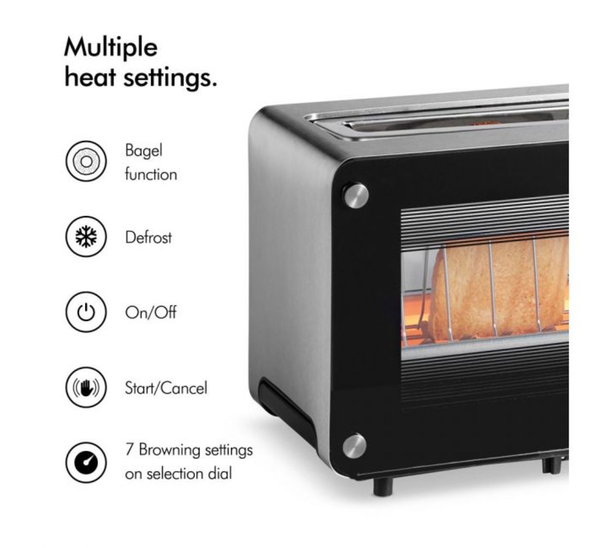 (OM32) 2 Slice Glass Window Toaster With transparent panels on each side, this sleek 2-slice t...