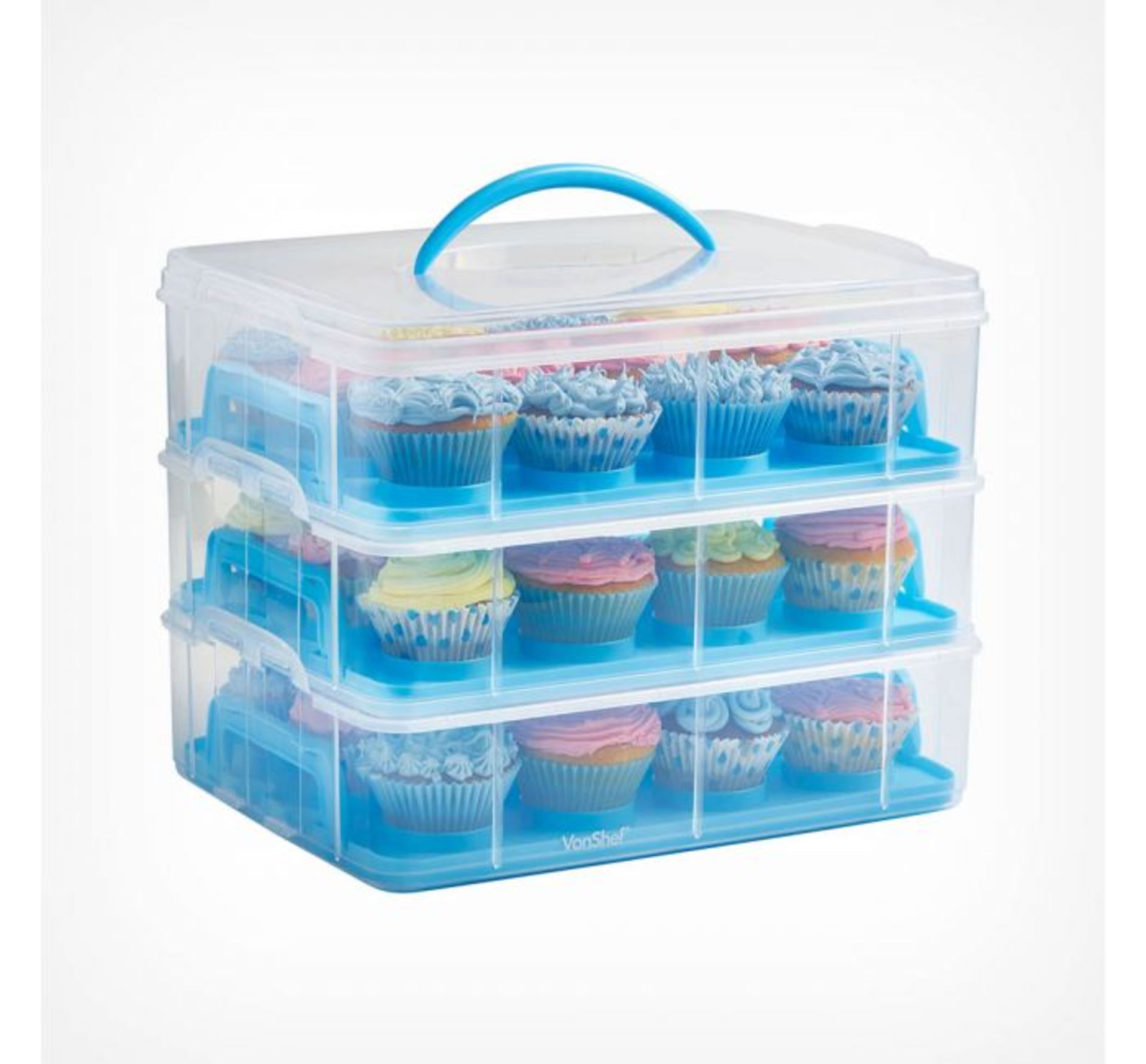 (OM42) 3 Tier Cupcake Carrier Blue The stylish way to store your cakes and cupcakes Rotatable... - Image 2 of 3