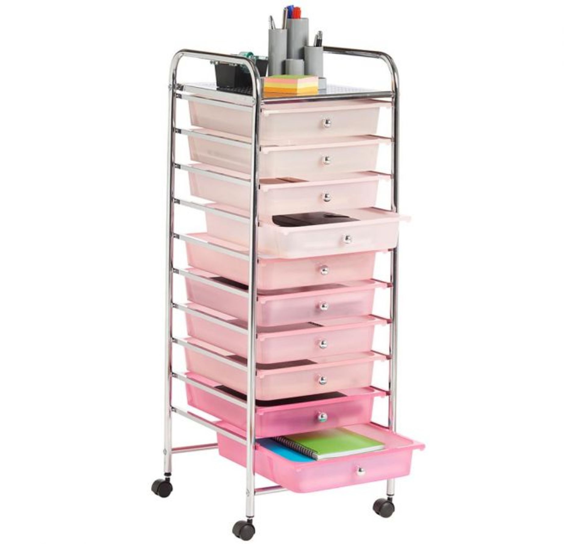 (OM99) Pink Ombre 10 Drawer Trolley Great for homes, offices, beauty salons and more! Each dr...