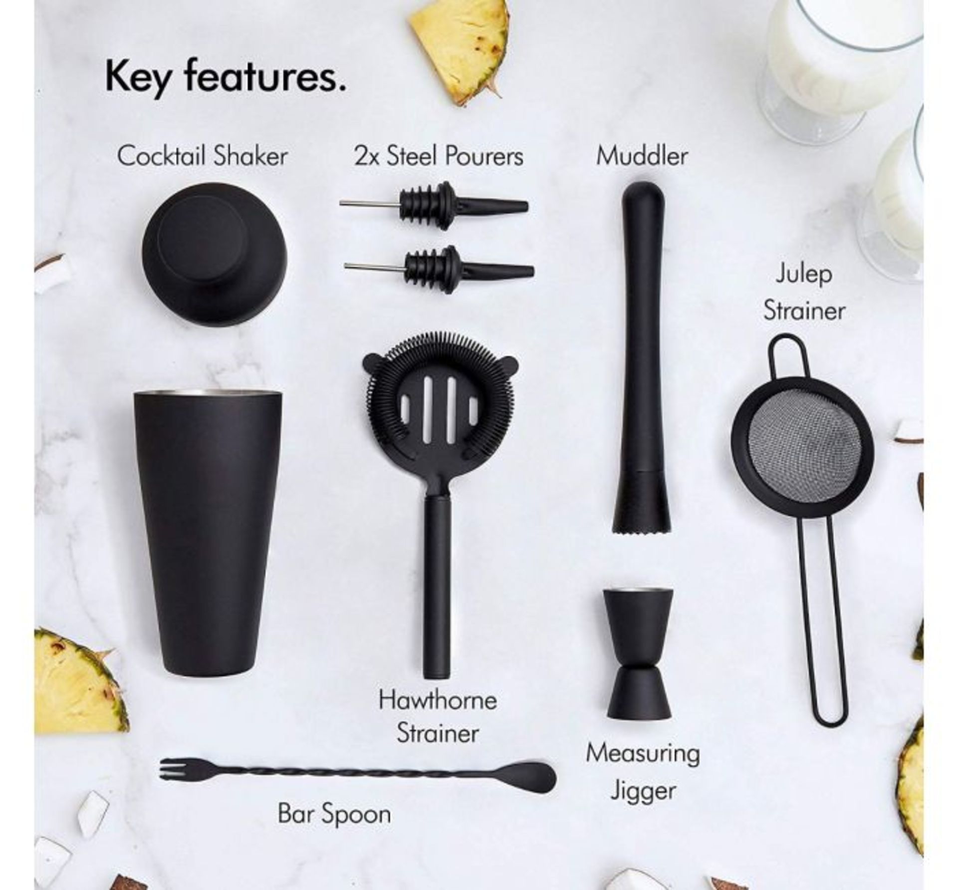 (OM50) 9pc Matte Black Parisian Cocktail Set Beautifully designed 500ml cocktail shaker – pr... - Image 2 of 2