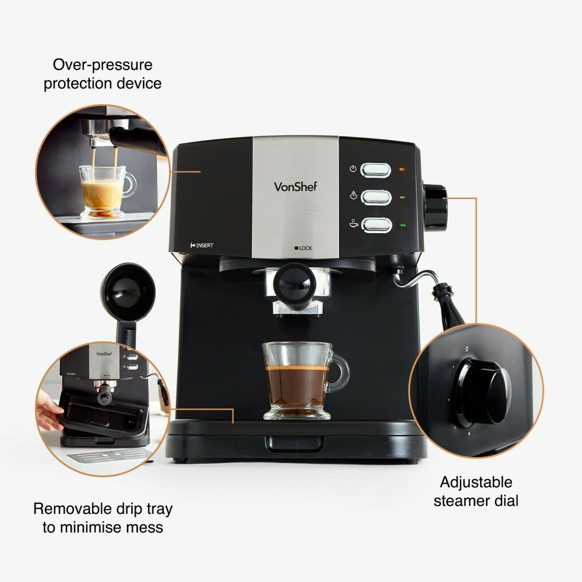 (OM122) 15 Bar Coffee Maker Machine Espresso Latte Cappuccino Barista Style. SMALL & STRONG –... - Image 3 of 3