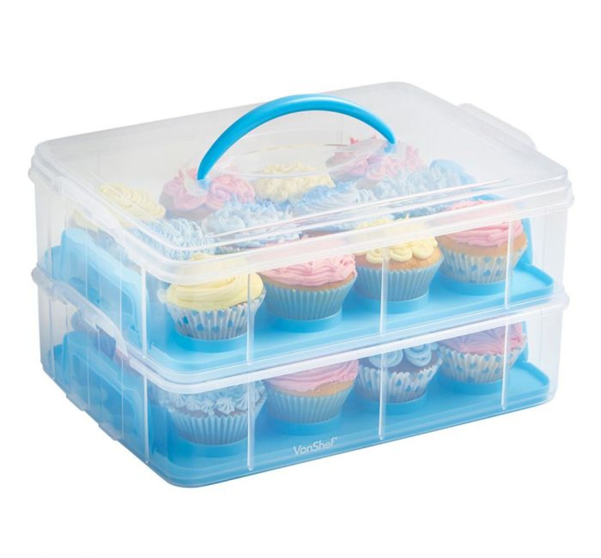(OM42) 3 Tier Cupcake Carrier Blue The stylish way to store your cakes and cupcakes Rotatable... - Image 3 of 3