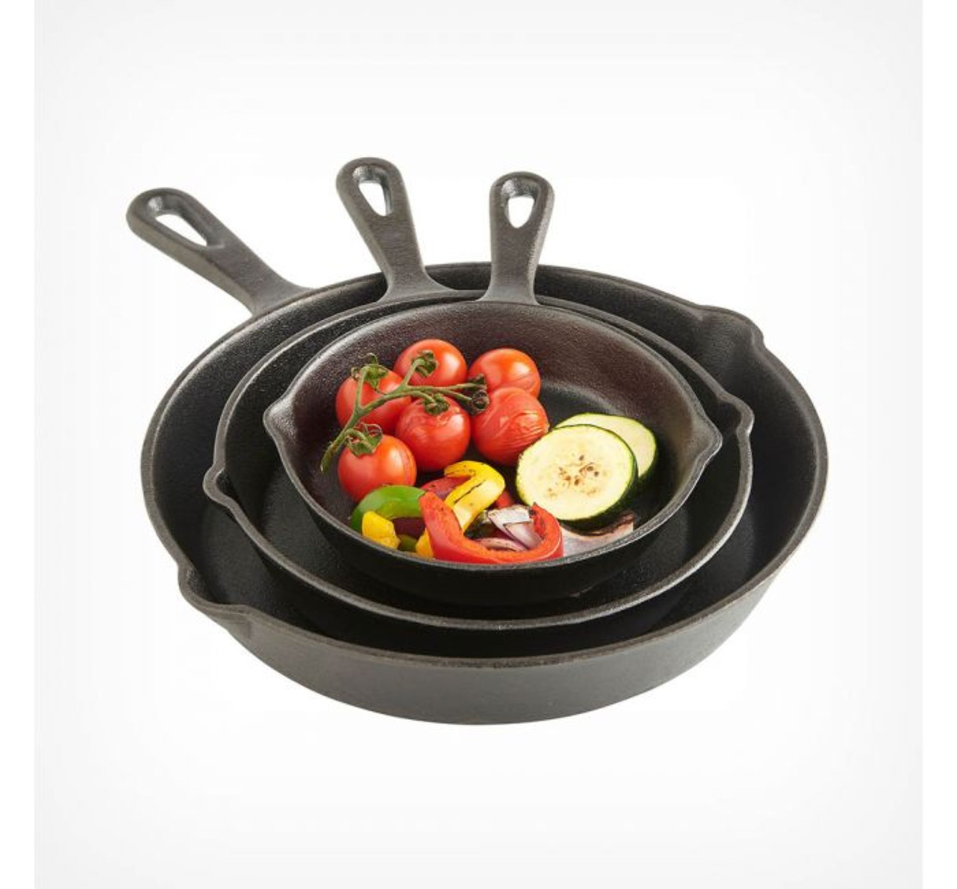 (OM51) 3pc Cast Iron Skillet Set Traditional cast iron construction, pre-seasoned with natural... - Image 2 of 2