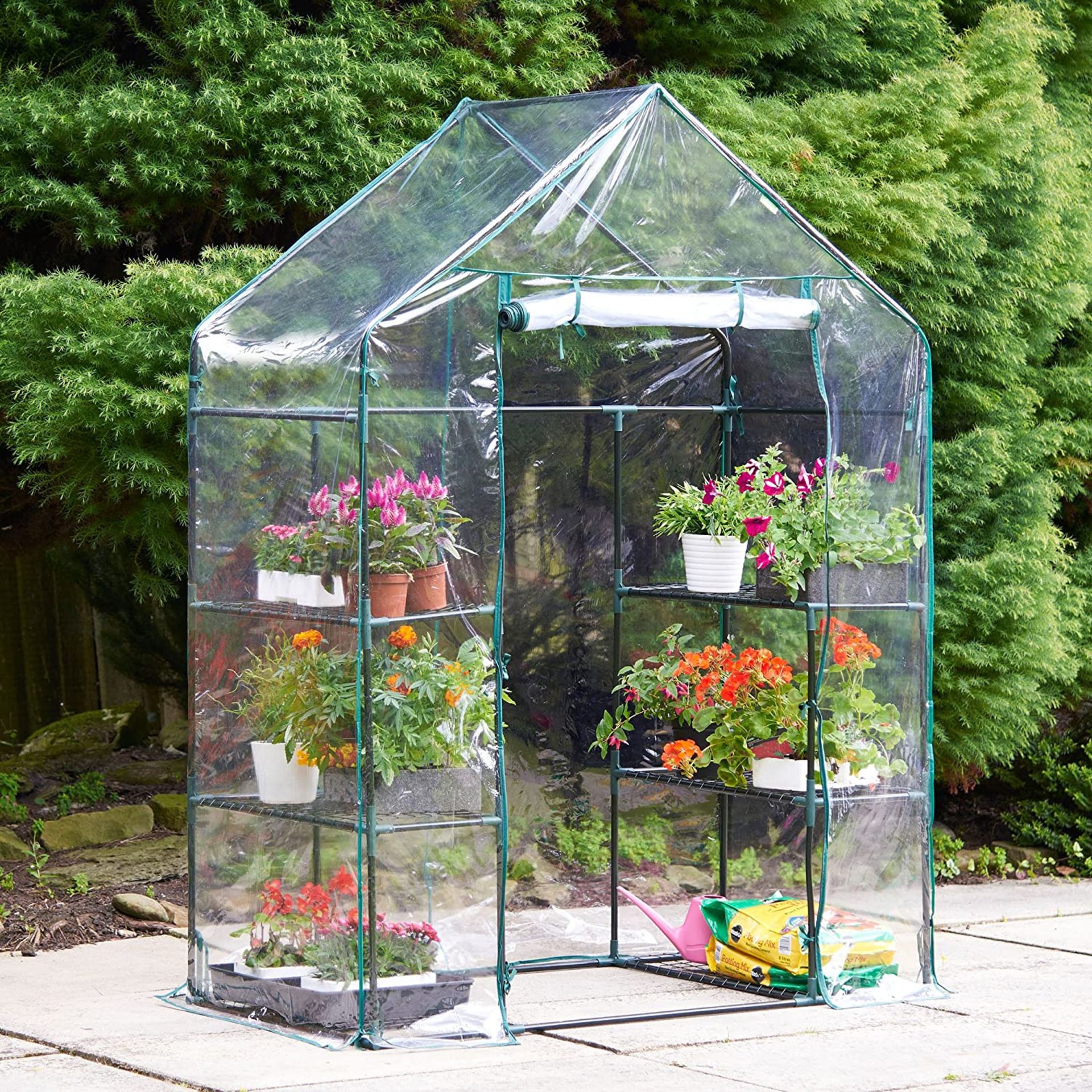 (OM33) Compact Walk In Greenhouse with 6 Shelves. A great addition to any garden! Perfect for r...