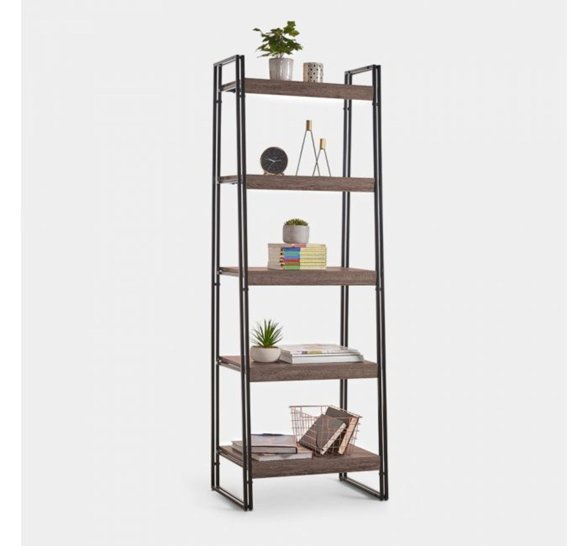 (OM2) Rustic Walnut 5-Tier Shelf Unit Tall shelving unit/bookcase for books, plants, ornaments... - Image 2 of 2