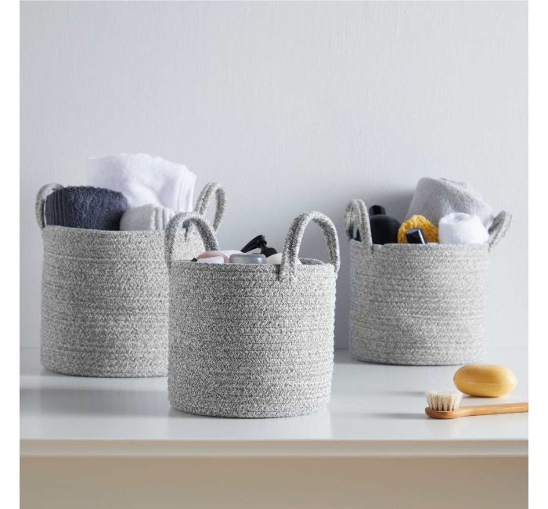 (OM93) Set of 3 Rope Storage Baskets Multipurpose baskets for laundry, books, plants & more G...