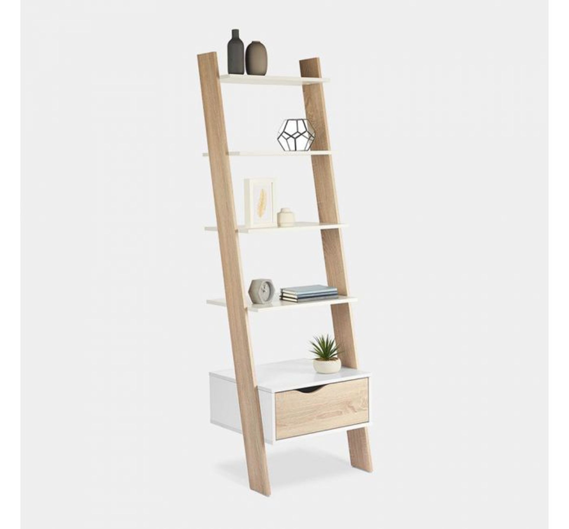 (OM1) White & Oak Bookcase Charming light oak-effect accents add to the appeal 5-tier shelvi... - Image 2 of 3
