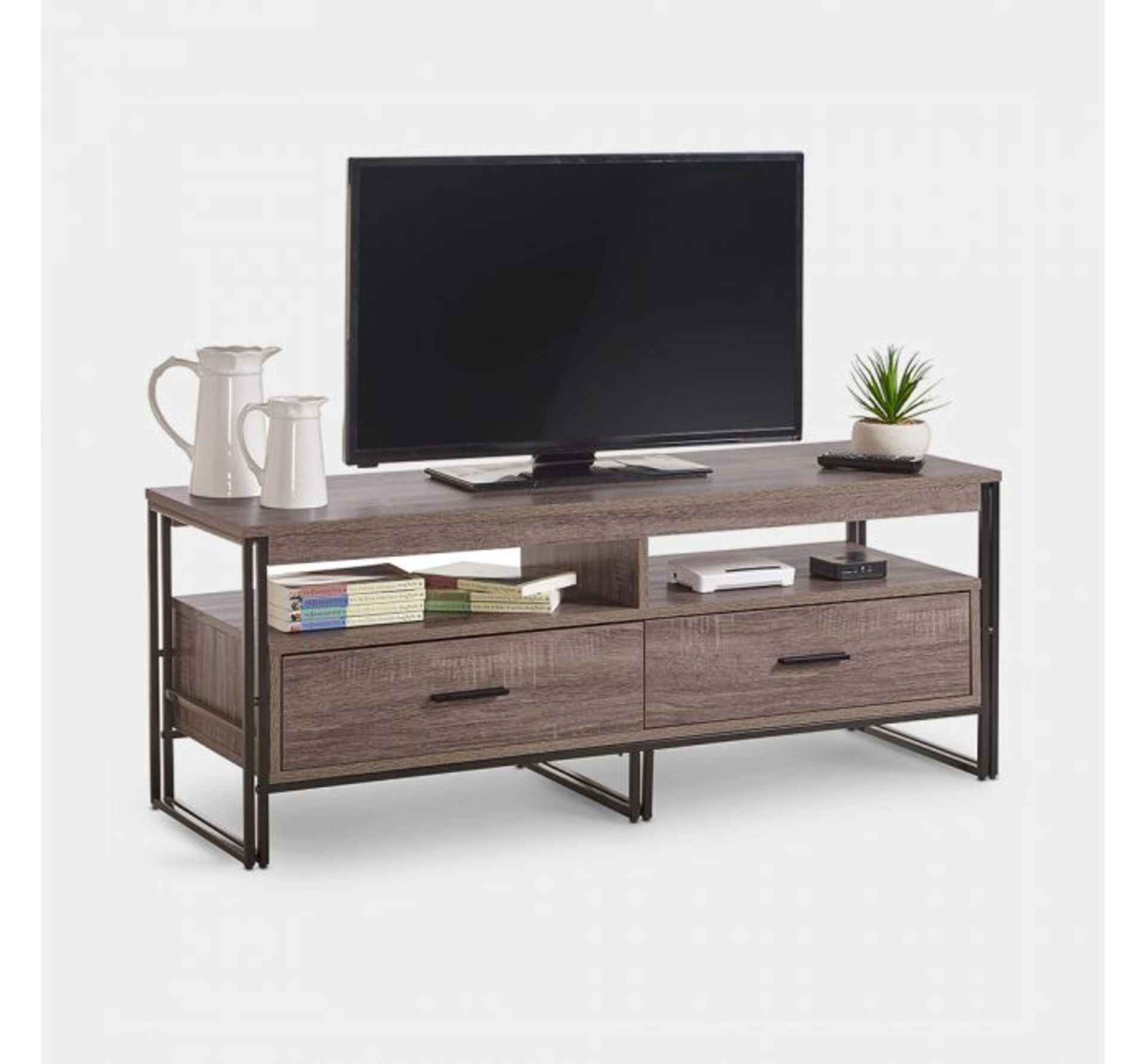 (HZ56) Rustic Walnut TV Unit With 2 Drawers Handy TV unit makes a practical and stylish additi... - Image 2 of 3