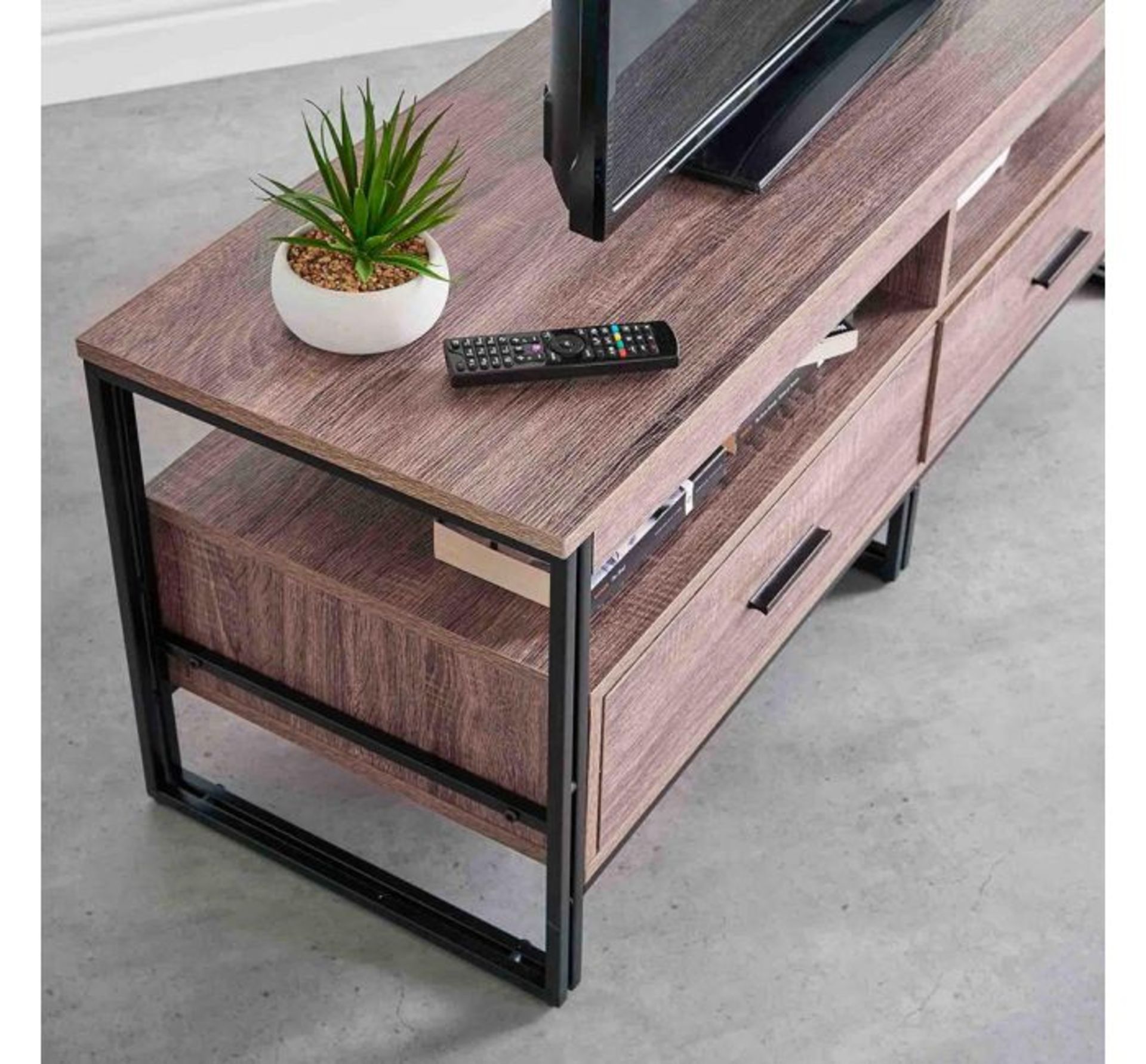 (HZ56) Rustic Walnut TV Unit With 2 Drawers Handy TV unit makes a practical and stylish additi... - Image 3 of 3