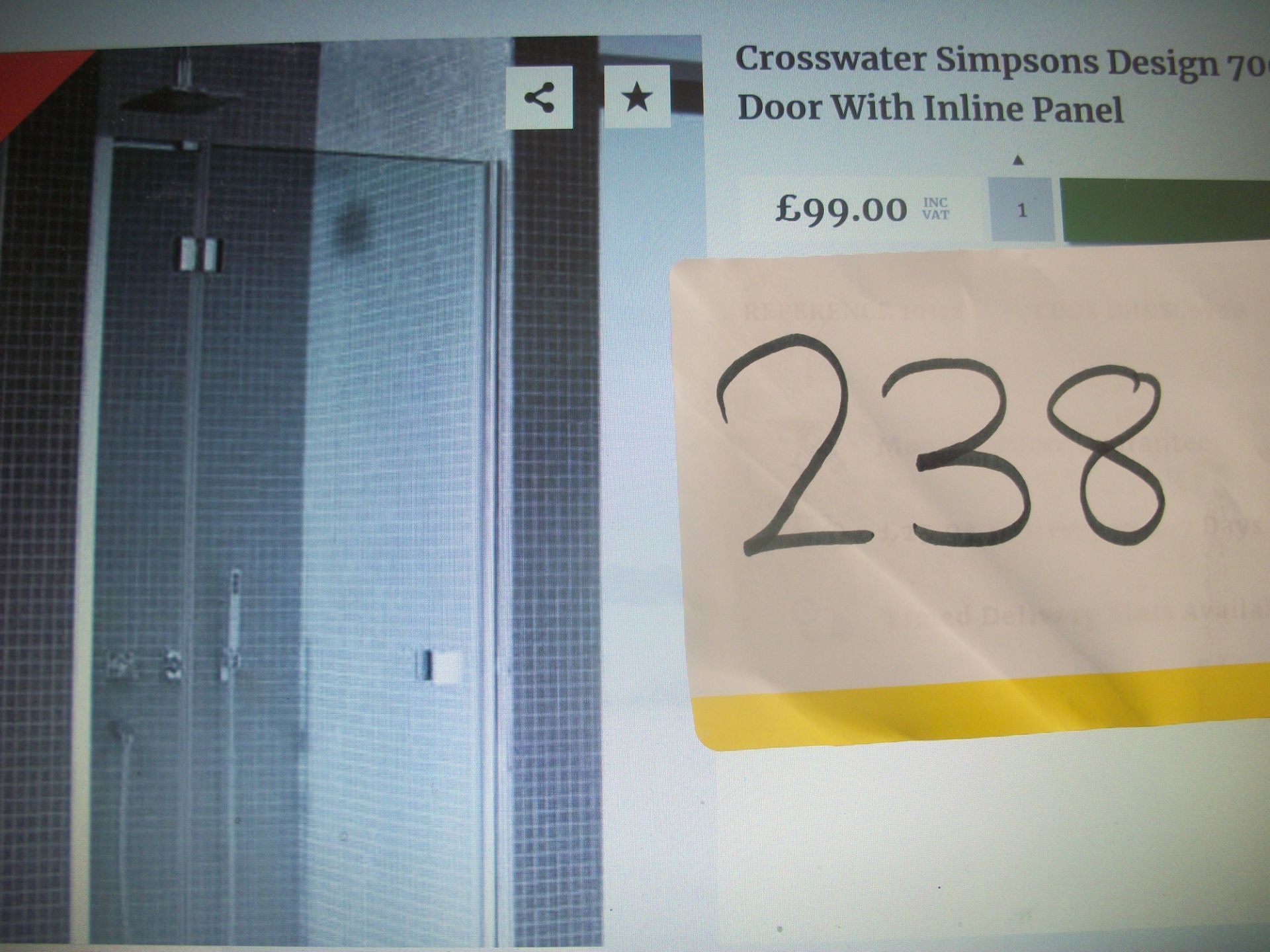 Crosswater Simpson Design 700mm Hinged Shower Door with Inline Panel