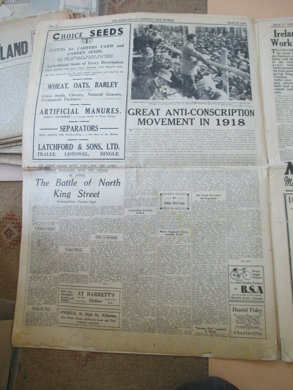 Orig. 1939 'The Kerryman' Newspaper-St Patricks Day Issue With Rebellion Content - Image 3 of 12