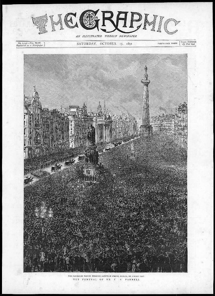 1891 Antique print Charles Stewart Parnell Funeral Procession Sackville St Dublin