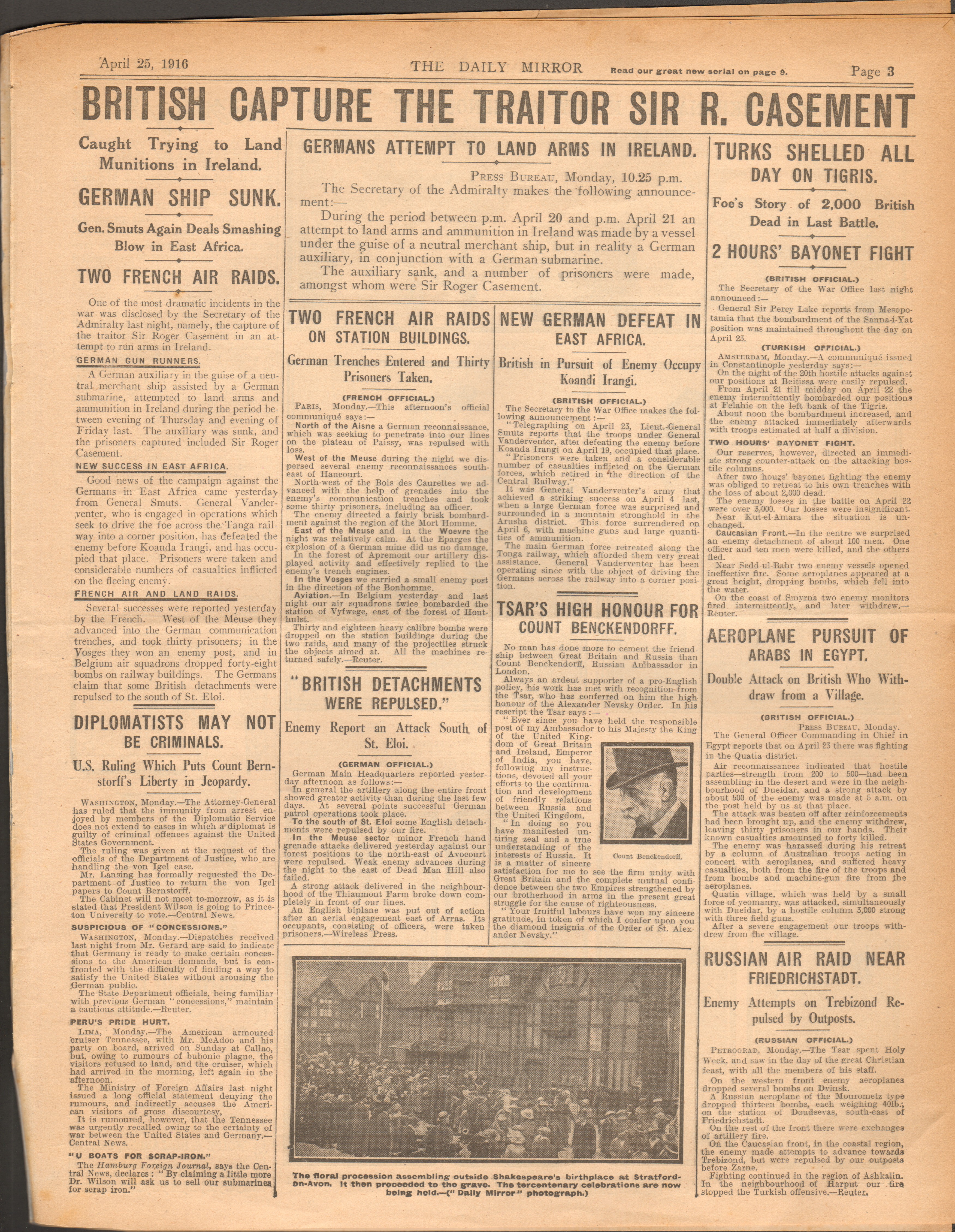 British Capture The Traitor Sir Roger Casement Rare Original 1916 Newspaper - Image 2 of 2