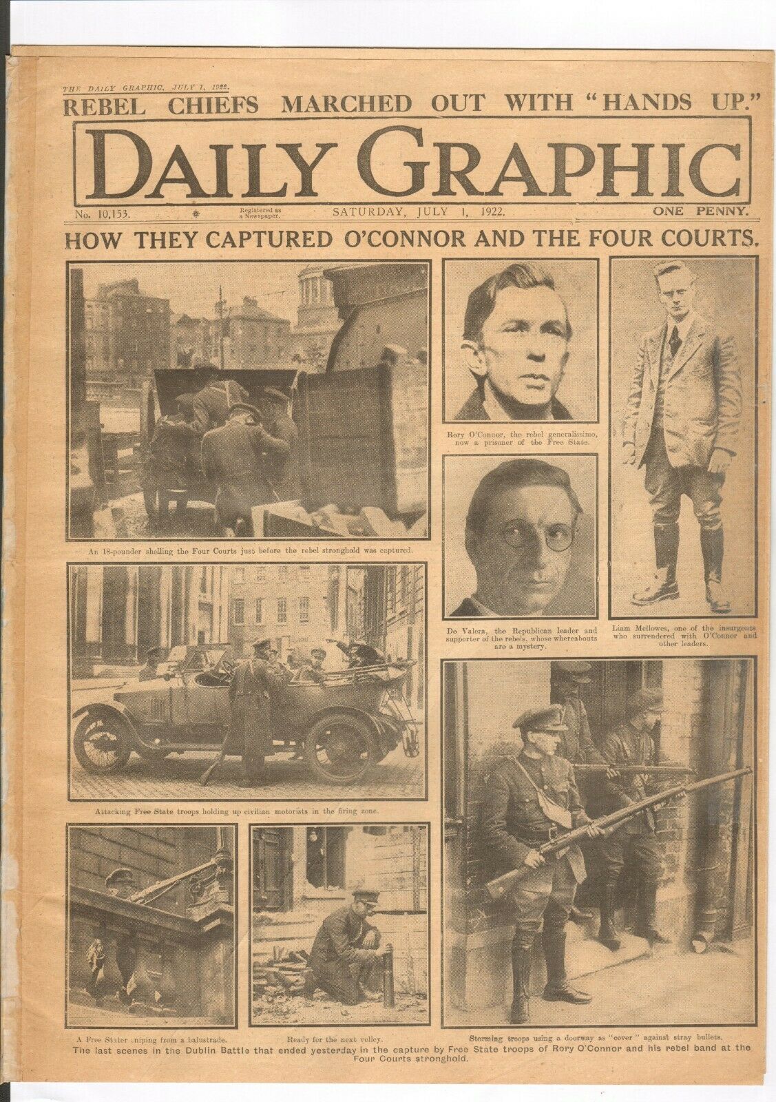 Original Newspaper Michael Collins Captures The Four Courts The War Of Independence