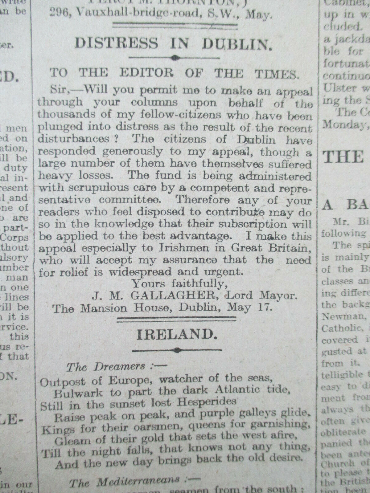 Orig. May 20th 1916 -'The Times' London' Newspaper-Easter Rising Content- Irish - Image 6 of 11