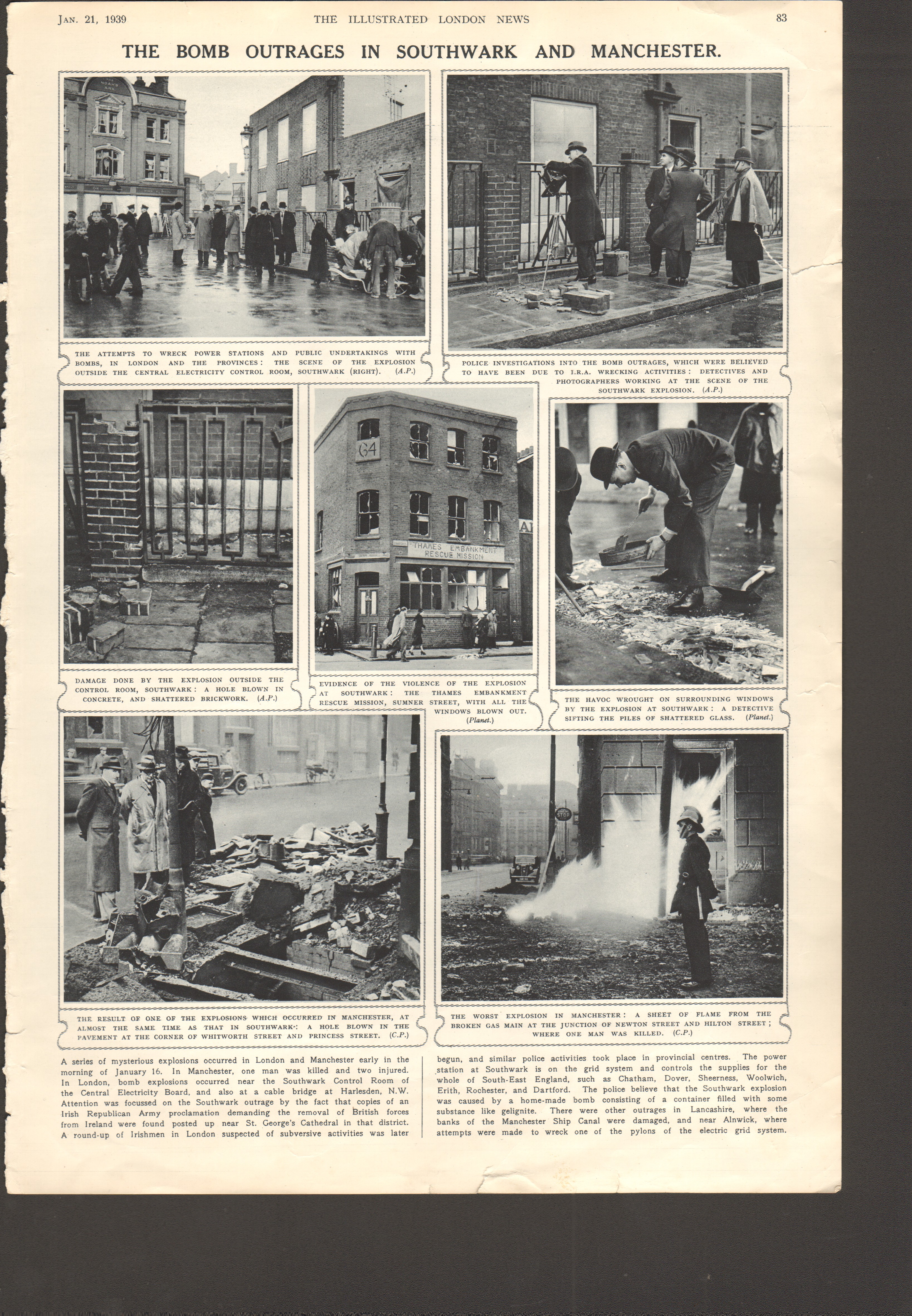 Bomb Explosioions Manchester & Southwark 1939