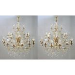 Pair Of Large Gold Plated Crystal 28 Light Chandeliers