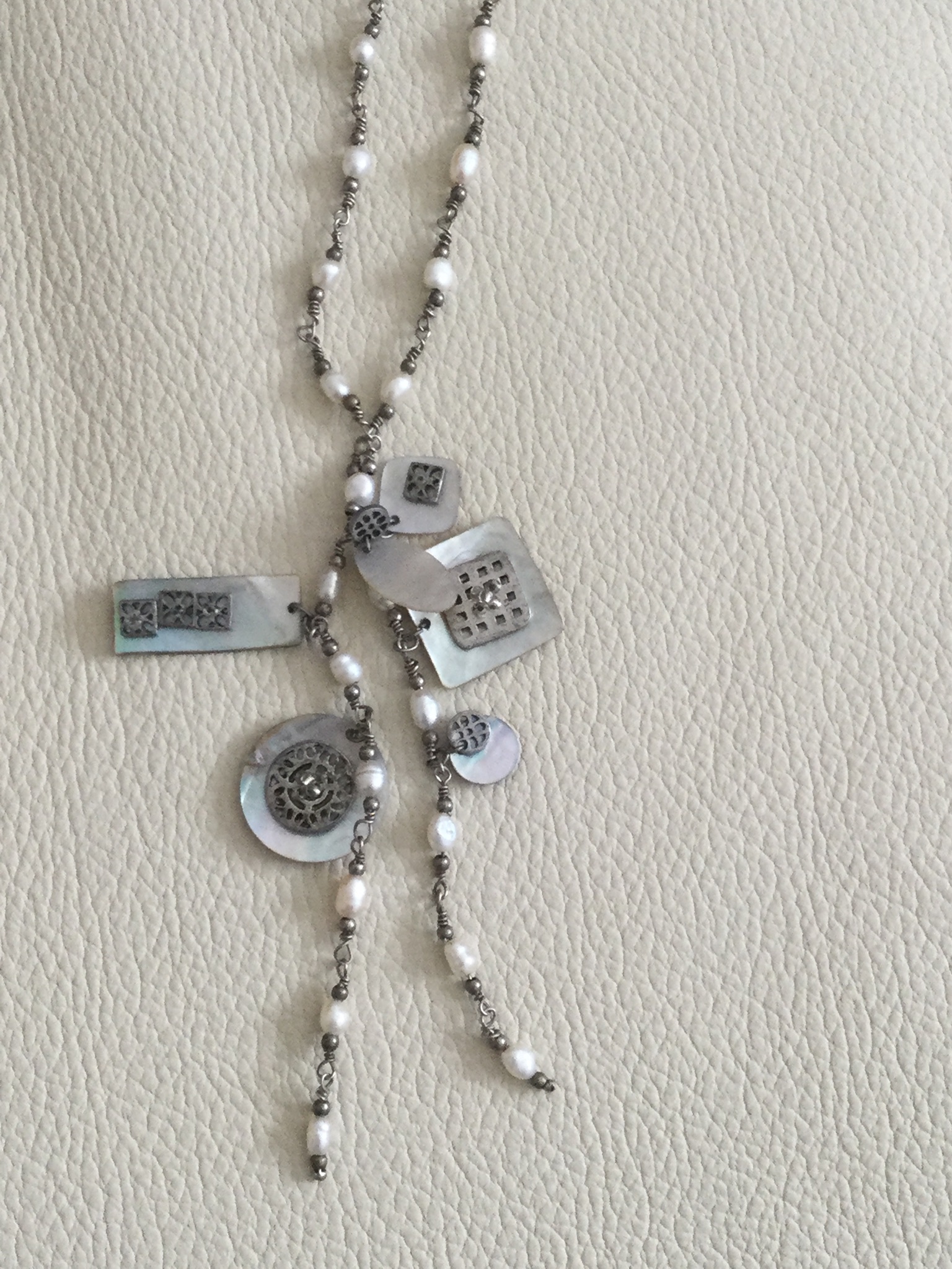 Boutique Rice/ Seed Pearl Necklace With Mother Of Pearl Tassle - Image 2 of 6