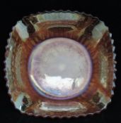 Carnival Glass Dish - Fluted Square Shape With Geometric Design