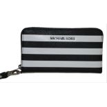 Michael Kors Black White New Stripe Large Multifunction Phone Case Wristlet Bag Wallet