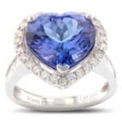 Heart Shape 6.55 Carat Tanzanite And Diamond Ring