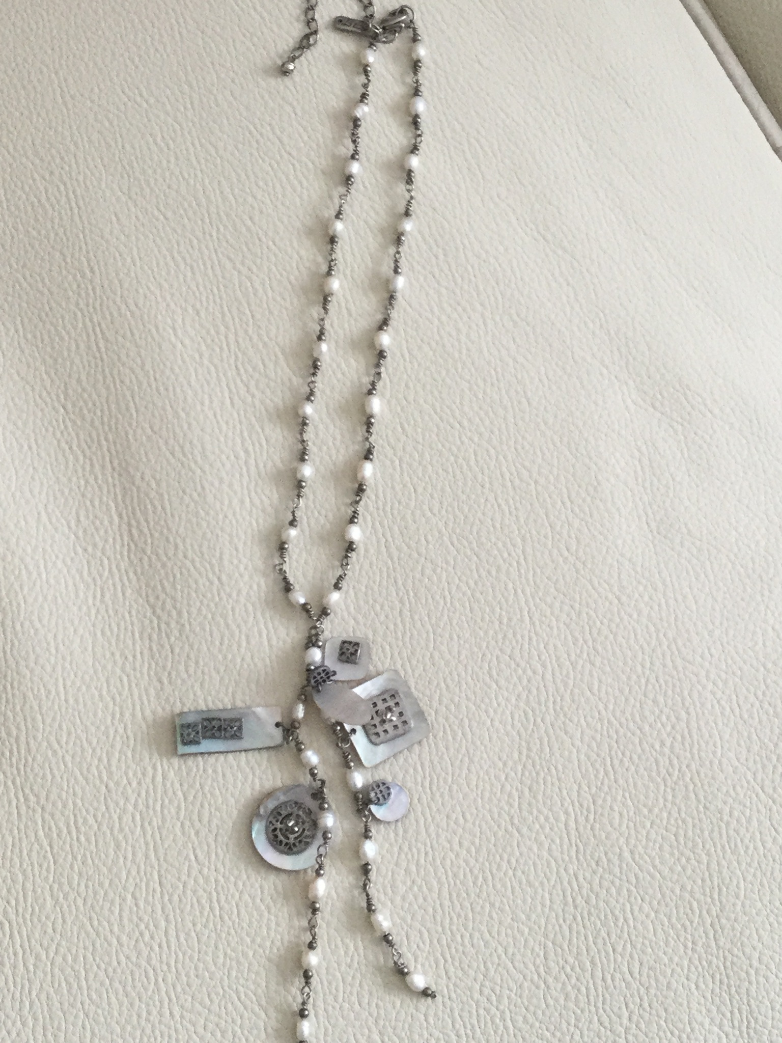 Boutique Rice/ Seed Pearl Necklace With Mother Of Pearl Tassle - Image 5 of 6