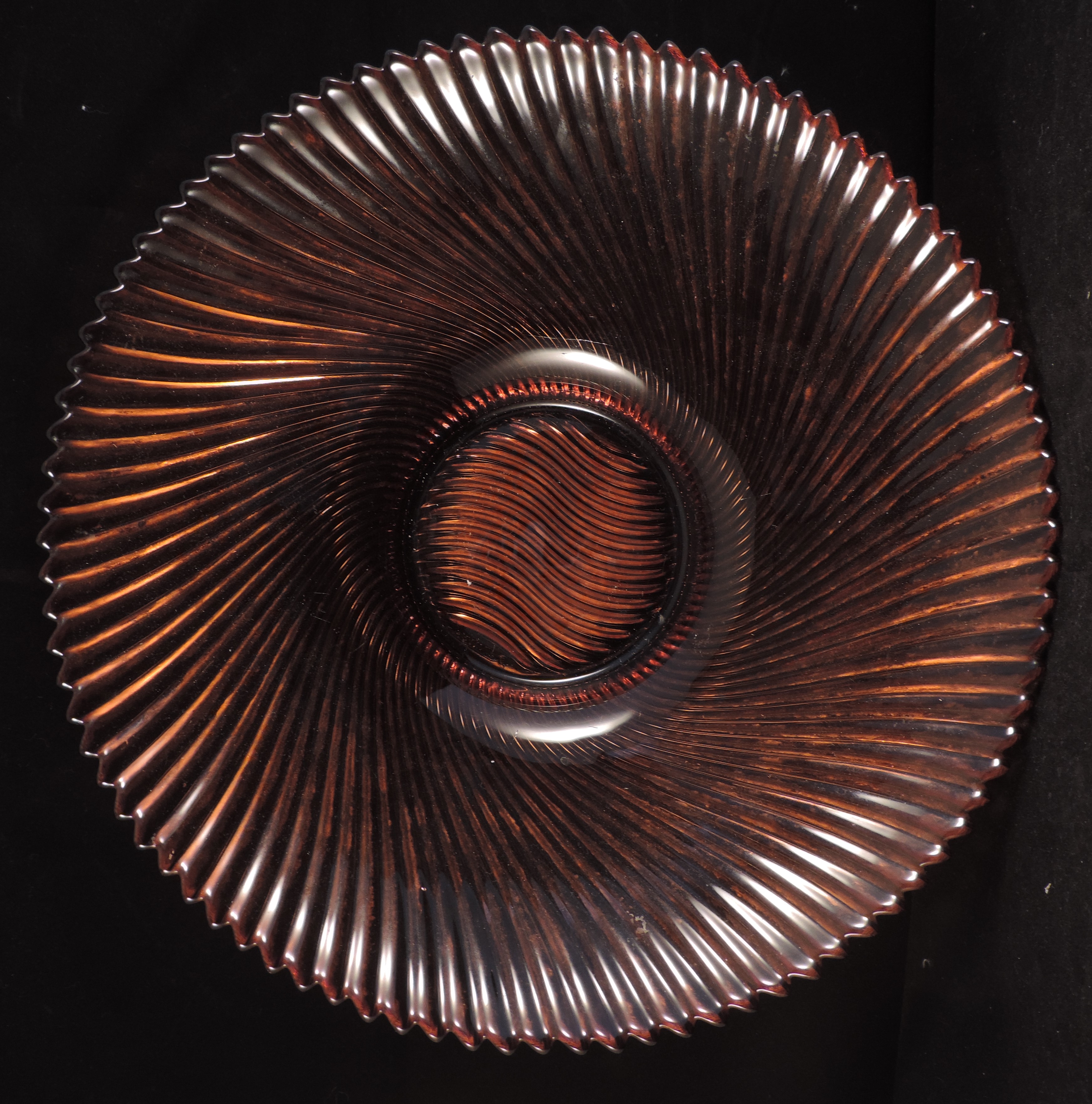 Vintage French Pressed Amber Glass Swirled Pattern Display Serving Bowl - Image 2 of 3