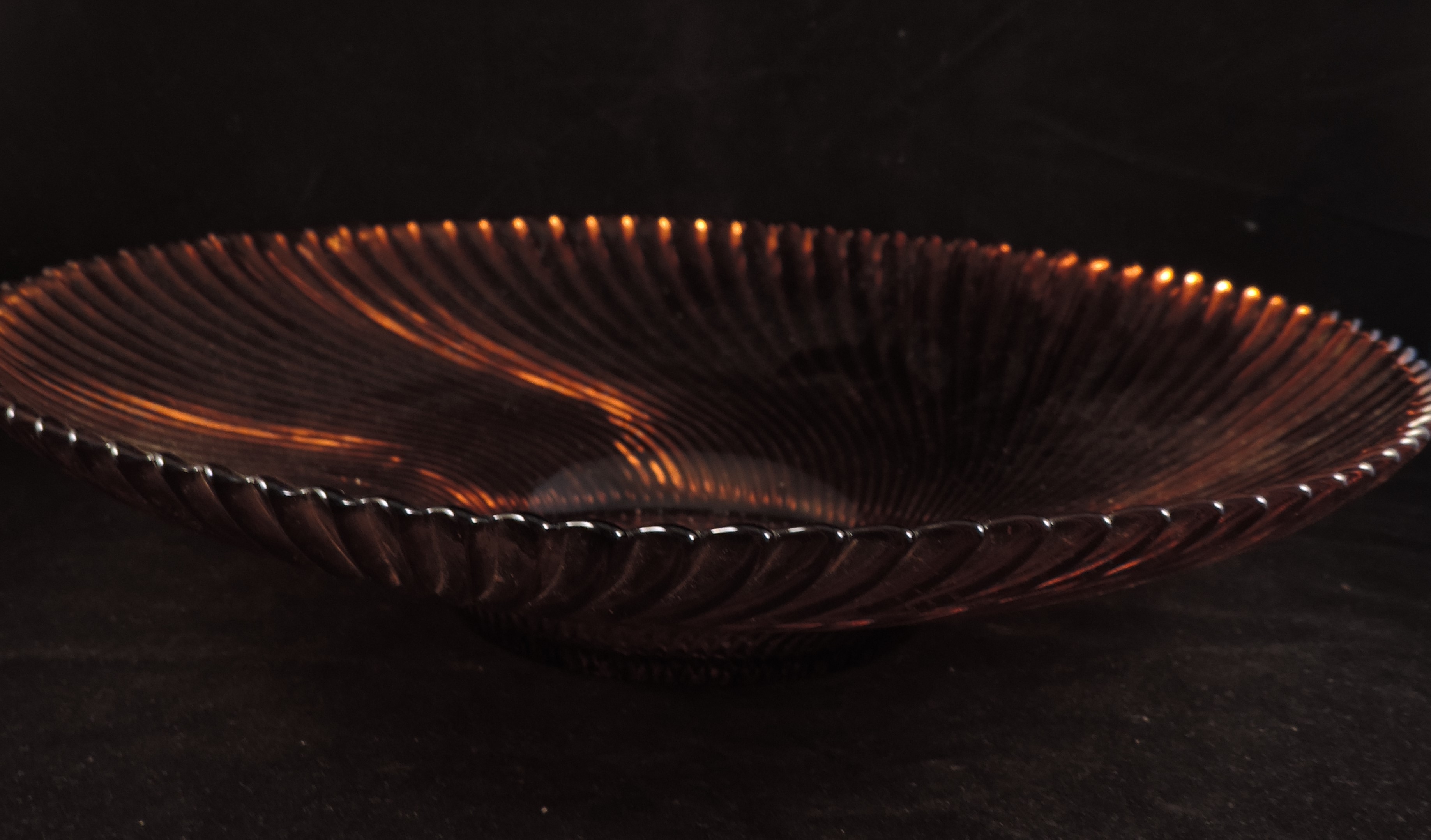 Vintage French Pressed Amber Glass Swirled Pattern Display Serving Bowl