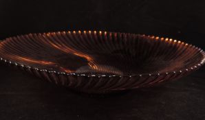 Vintage French Pressed Amber Glass Swirled Pattern Display Serving Bowl